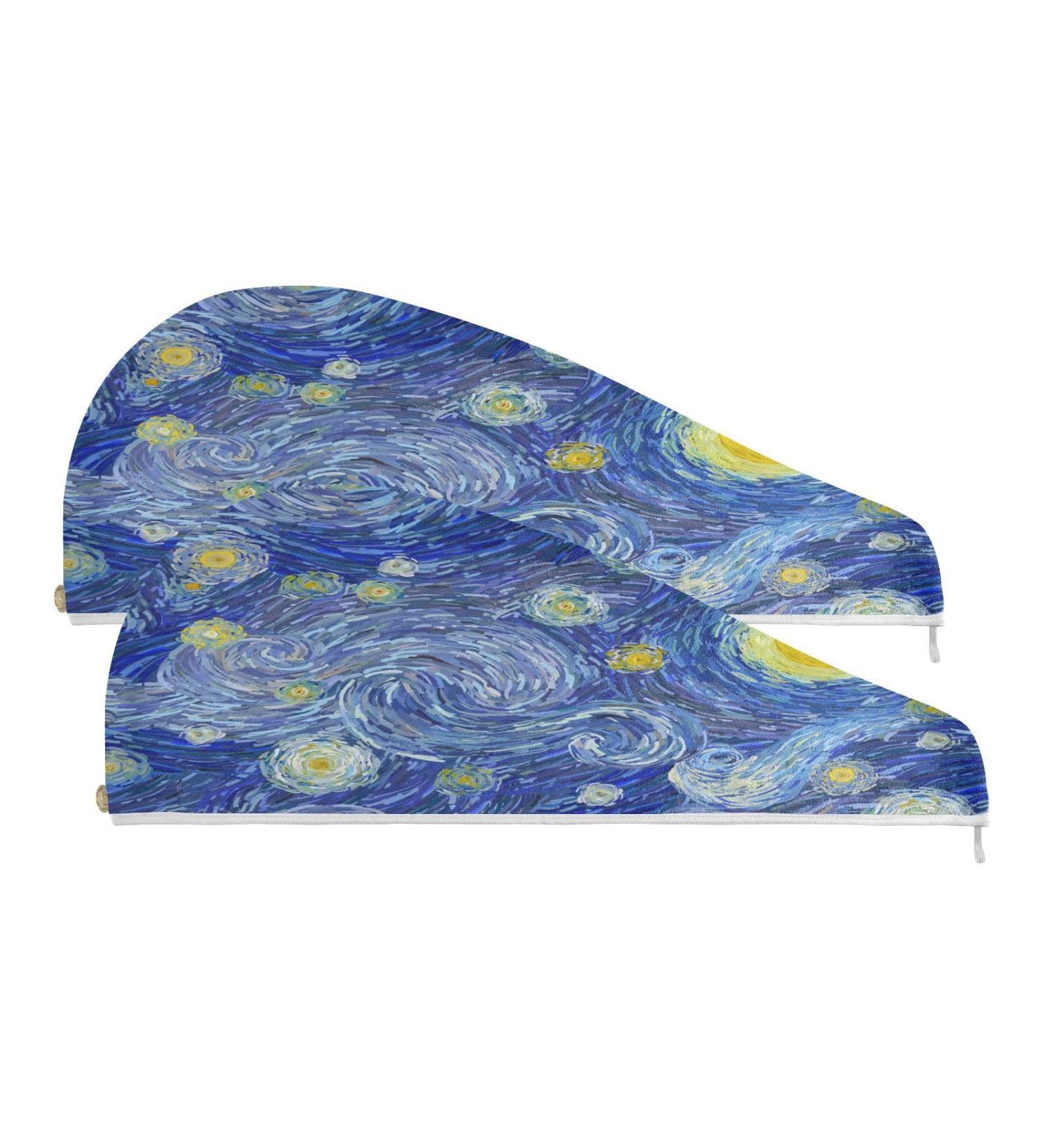 Glowing Moon & Starry Oil Painting Dry Hair Cap Set | Quick Drying Towel & Button Headband | Super Absorbent & Soft - Buy Online on GoSupps.com
