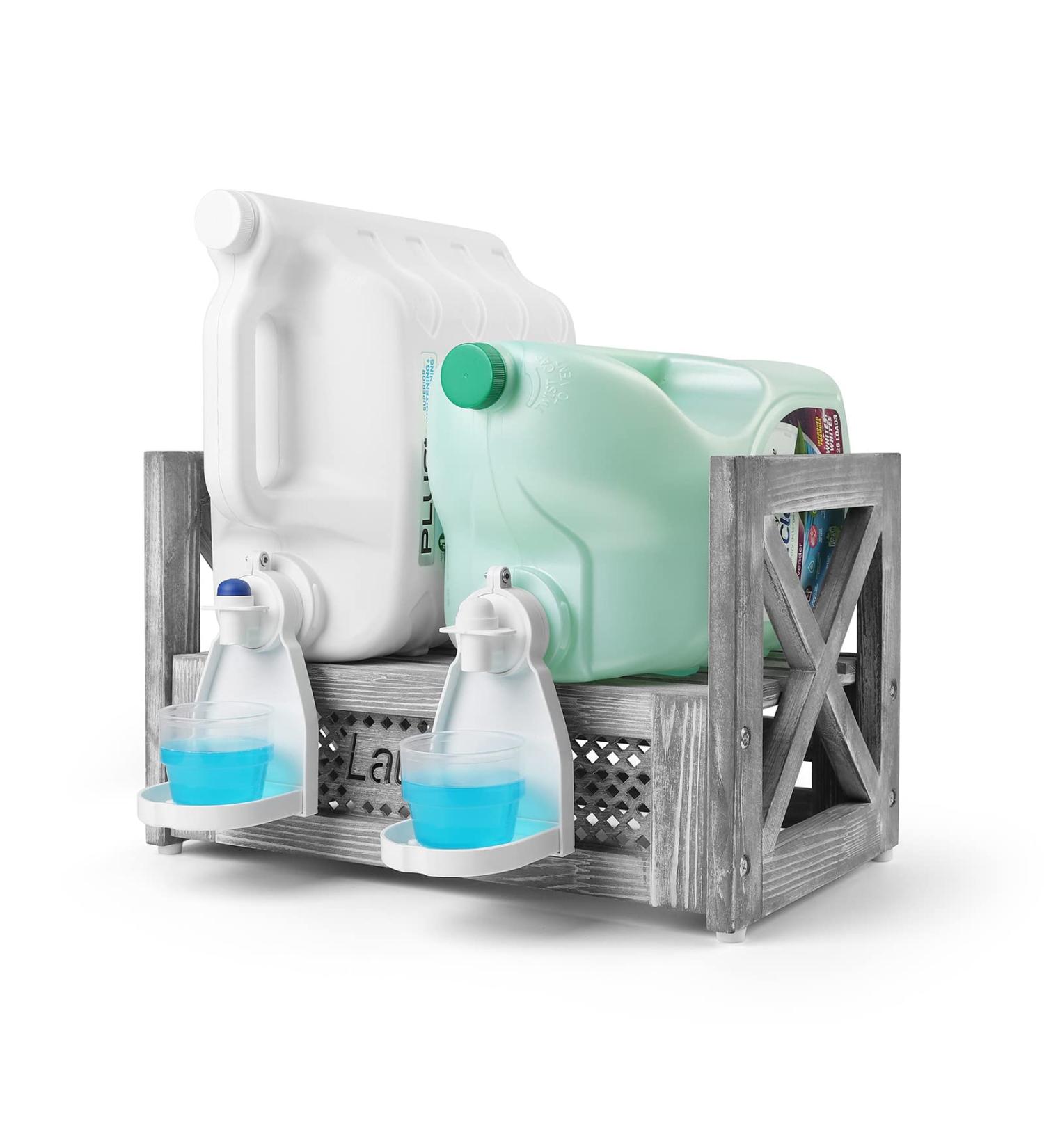 HOMKO Wooden Laundry Detergent Storage Organizer - Farmhouse Cup Holder for 2PC Detergent & Fabric Softener - Stylish Laundry Room Accessories in Grey - Buy Online on GoSupps.com