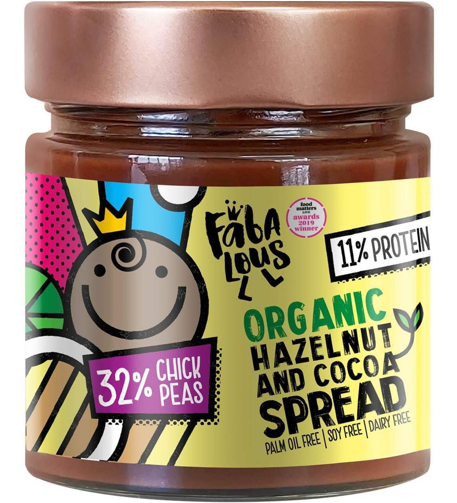 Fabalous Organic Chocolate Spread (Hazelnut & Cocoa Chickpea Spread) Vegan Dairy Free No Palm Oil Less Sugar More Protein 200g - Buy Online on GoSupps.com