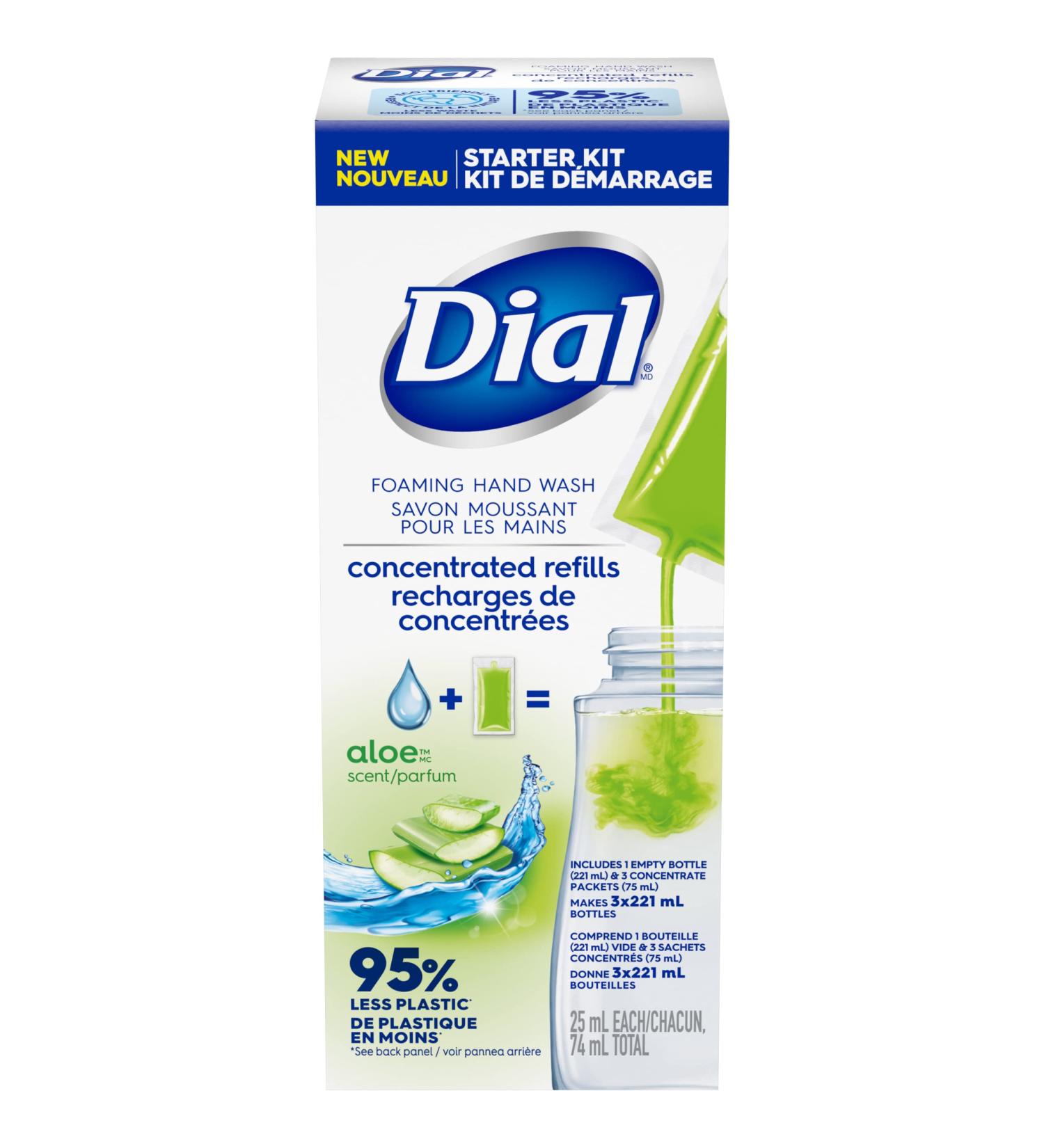 Dial Foaming Hand Wash Concentrate Starter Kit Includes Bottle and 3 Concentrated Sachets Aloe 74mL Aloe Vera 1 count (Pack of 1) - Buy Online on GoSupps.com
