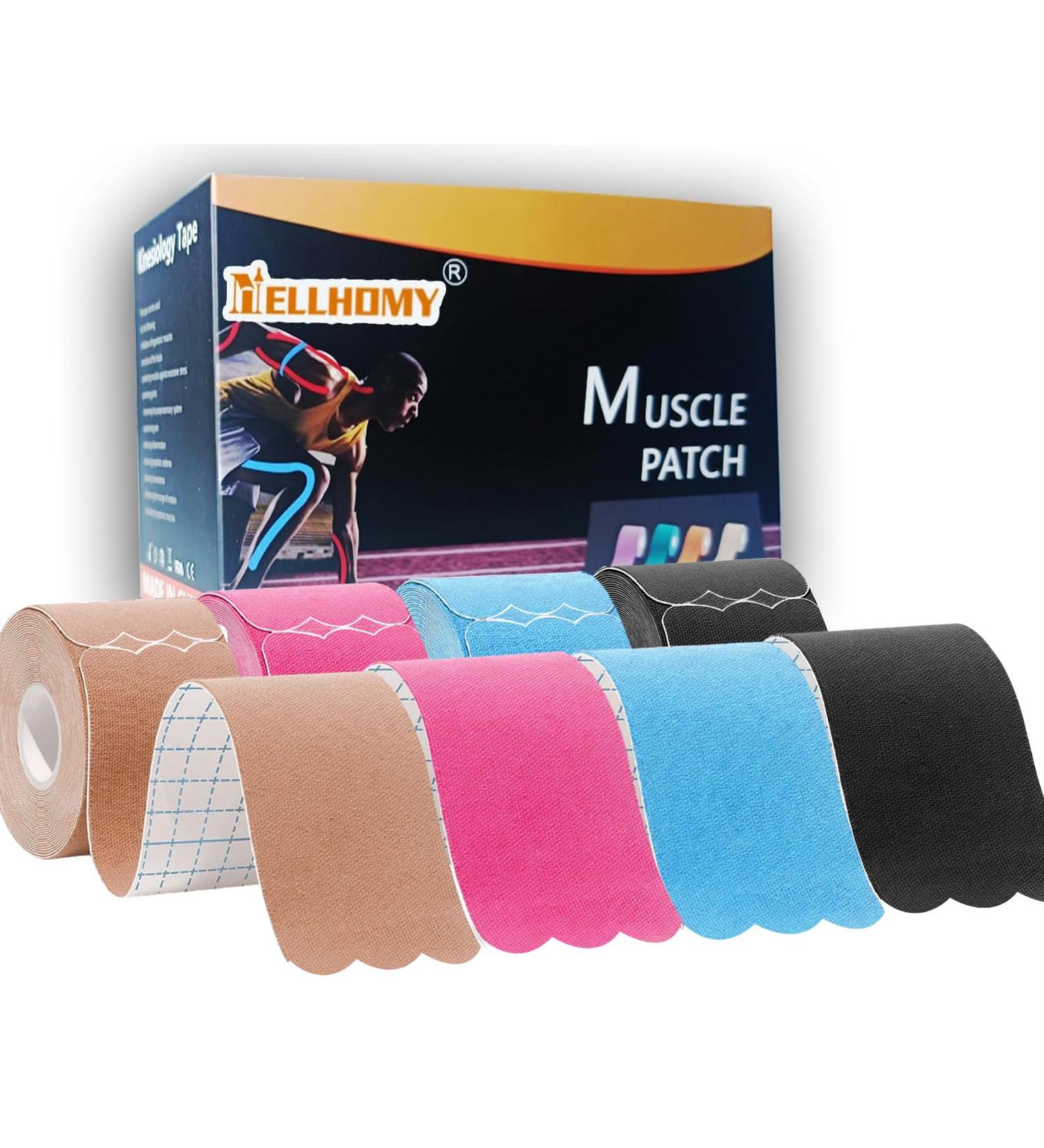 Kinesiology Tape Precut Strips | Waterproof Athletic Tape for Joint Support & Muscle Pain Relief | 4 Rolls - 66ft 80 Strips - Cotton K Tape (Multicolor - Buy Online on GoSupps.com