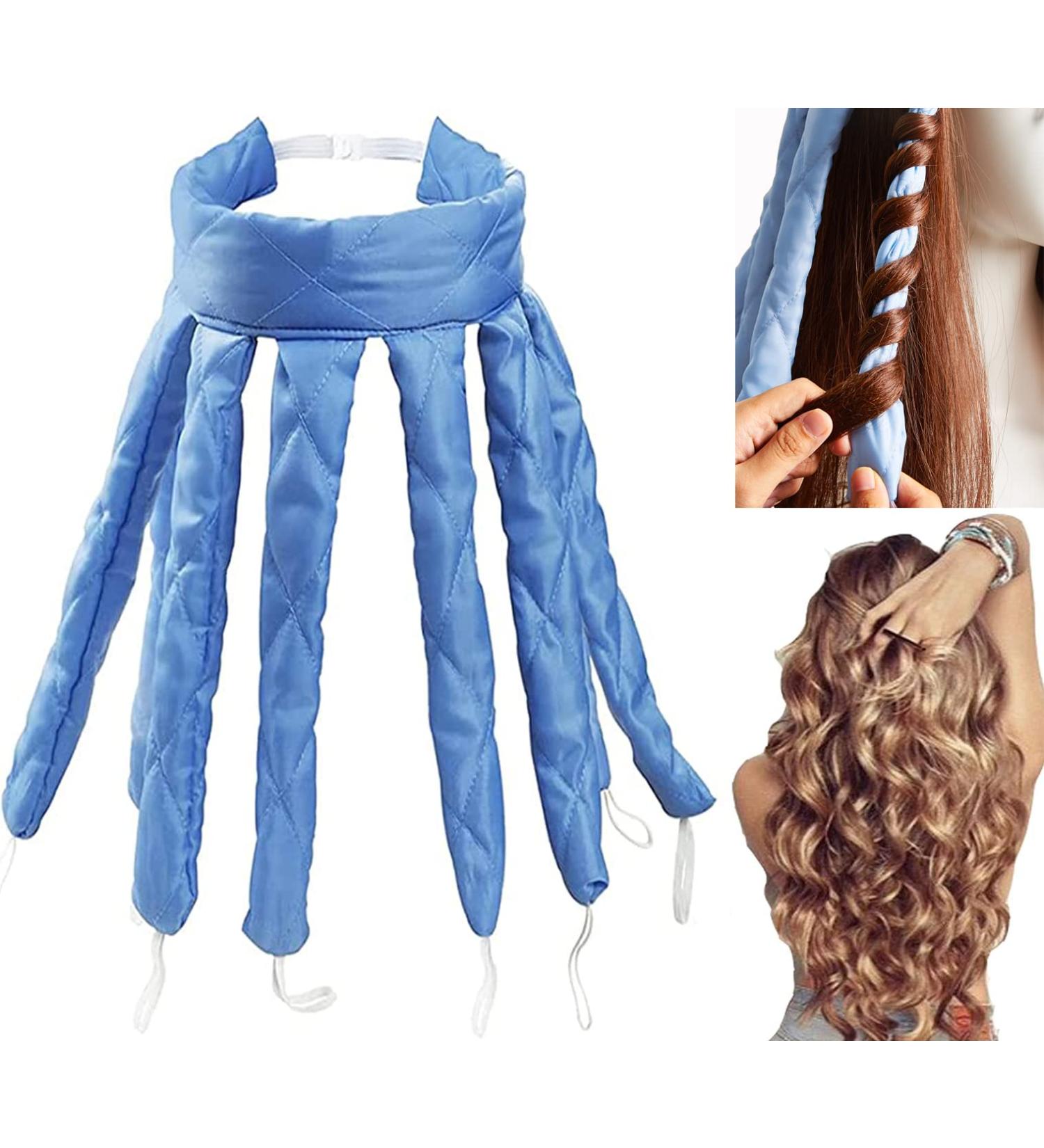 Heatless Curlers Headband | Octopus Hair Curler for Long & Medium Hair | No Heat Overnight Waves | Soft Silkband Curly Winder - Blue - Buy Online on GoSupps.com