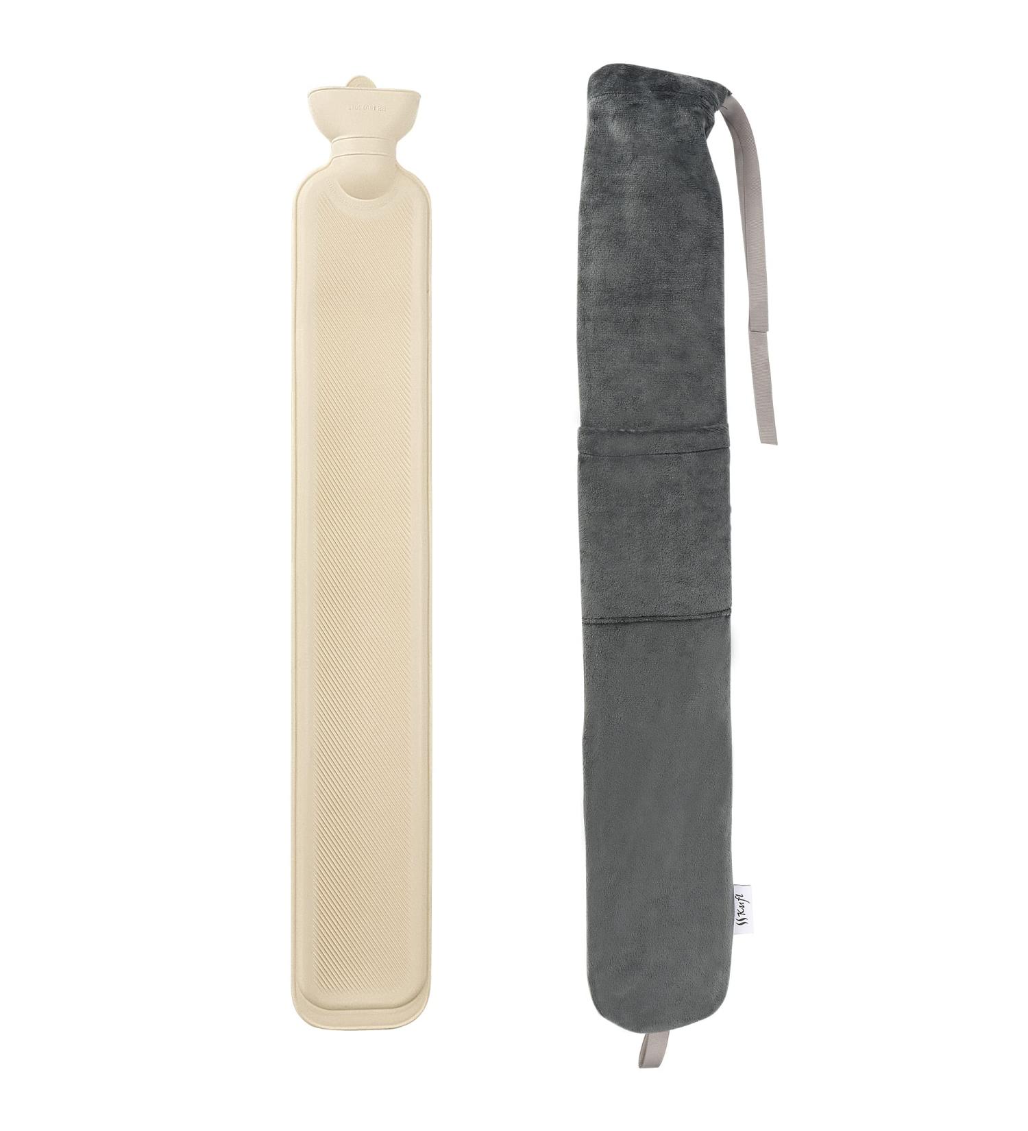 Kufl Long Rubber Hot Water Bottle with Grey Cover for Neck Shoulder & Stomach Relief - International Shipping Available - Buy Online on GoSupps.com