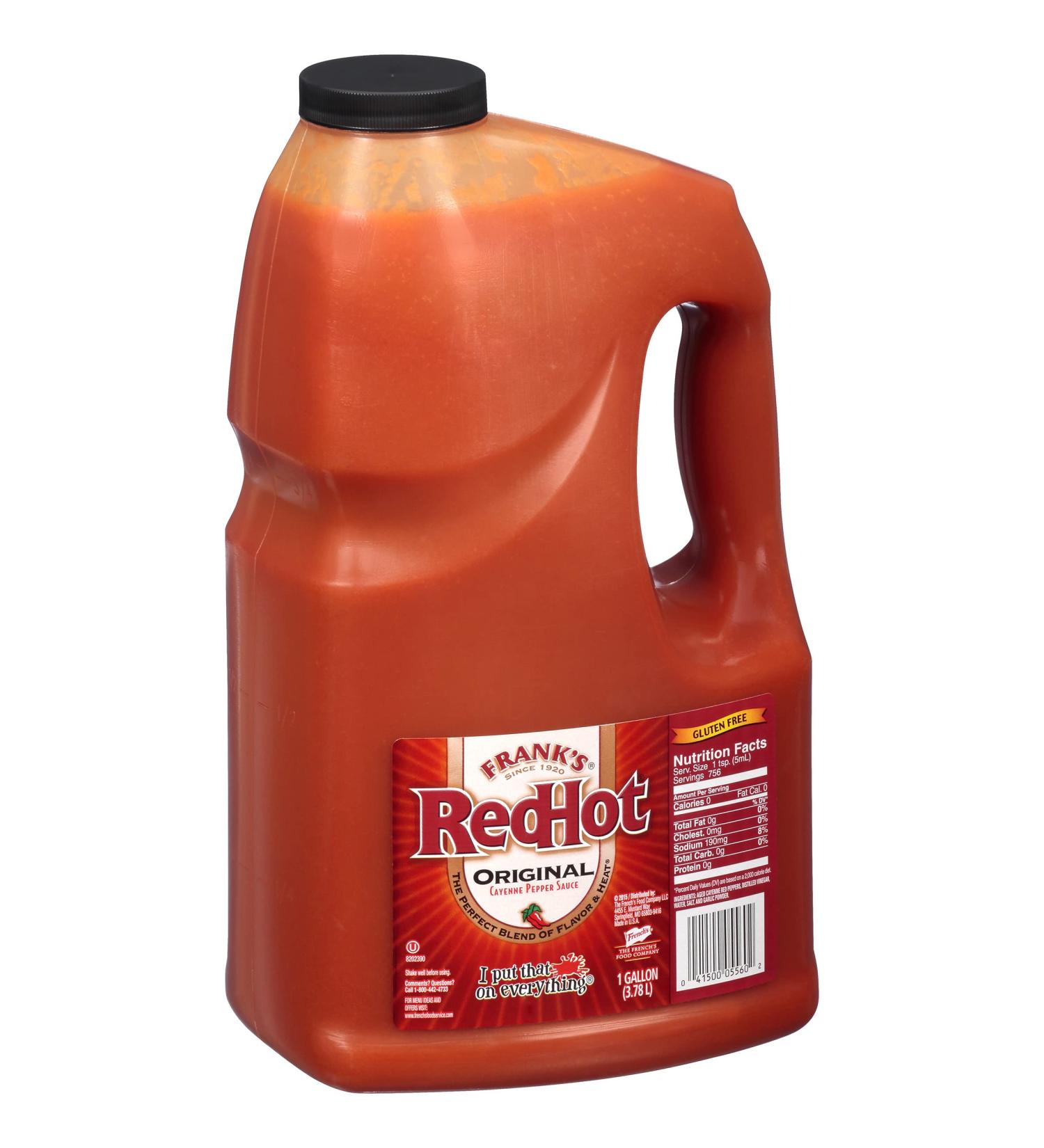 Frank's RedHot Original Cayenne Pepper Hot Sauce 1 gal - Bulk Container for Flavorful Heat on Entrees, Sides, and Snacks - Buy Online on GoSupps.com