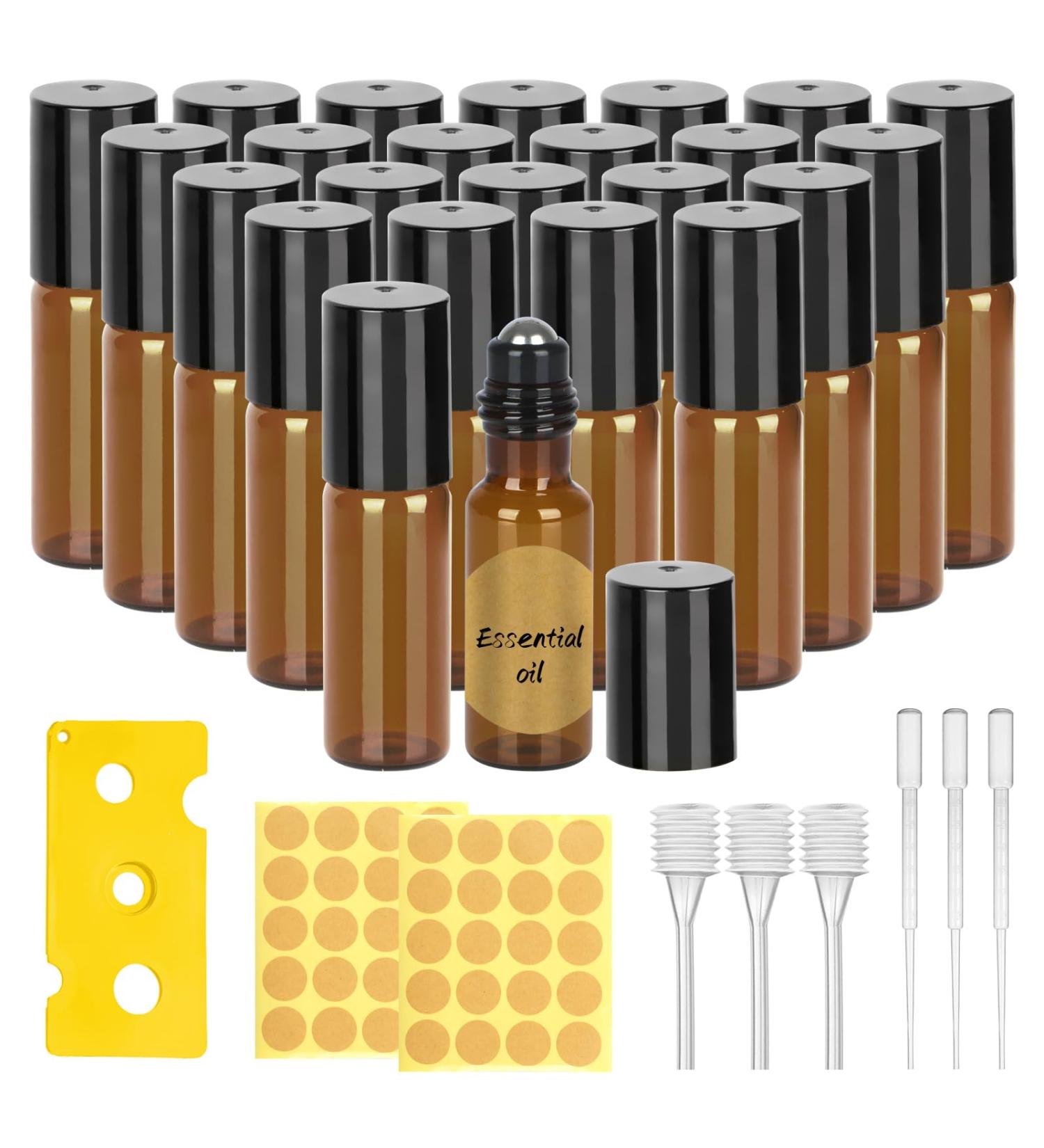 Ailvor 24pcs Essential Oils Roller Bottles 5ml Roll on Bottles with Stainless Steel Ball Glass Roller Bottles with Bottle Opener Dropper Pipette Label for Essential Oils Fragrance Aromatherapy Brown 24 Pack 5ml - Buy Online on GoSupps.com