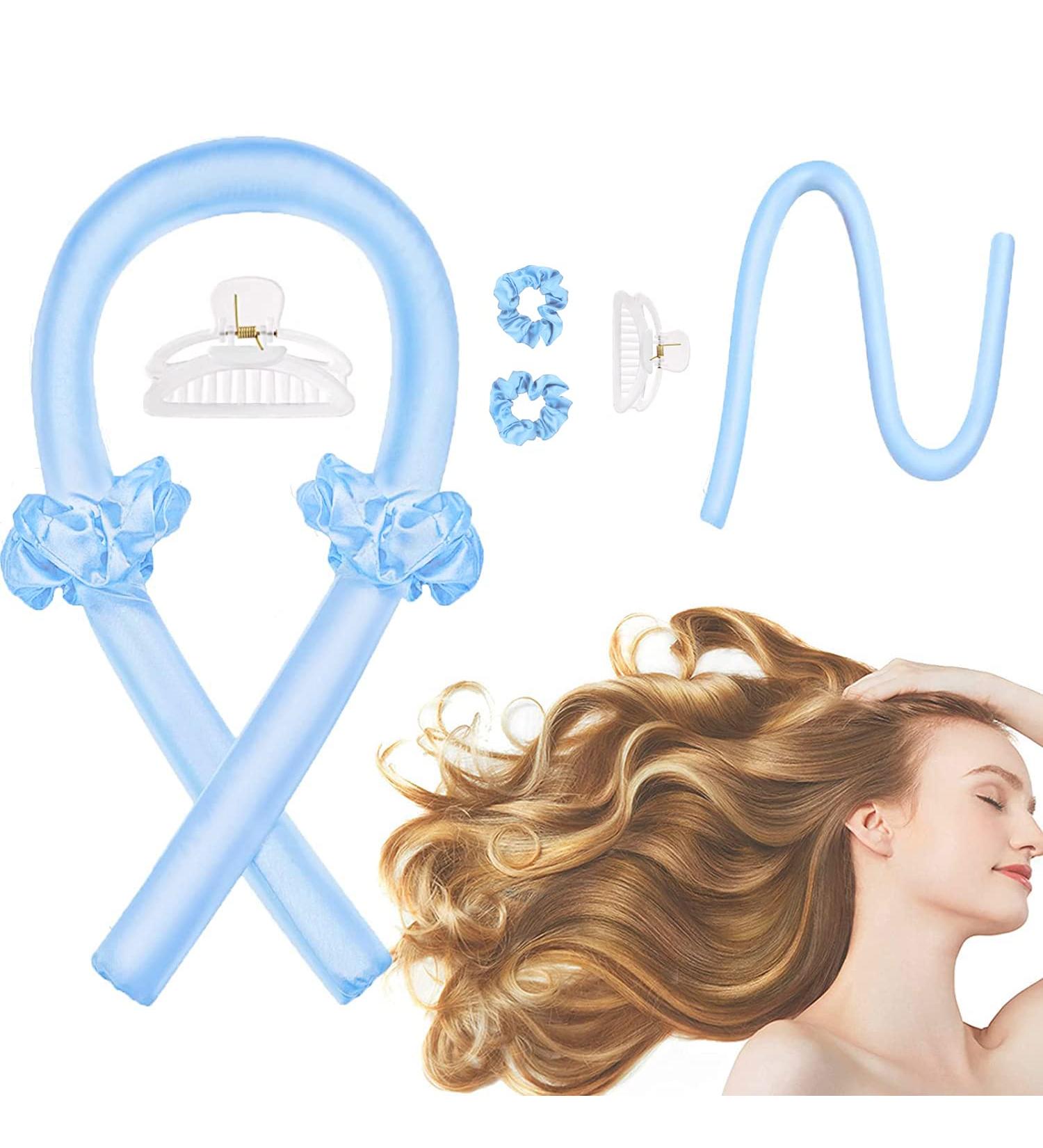 Heatless Silk Curling Band - Overnight DIY Curls for Long & Medium Hair | Locken Writer Hair Curler Set in Blue - Buy Online on GoSupps.com