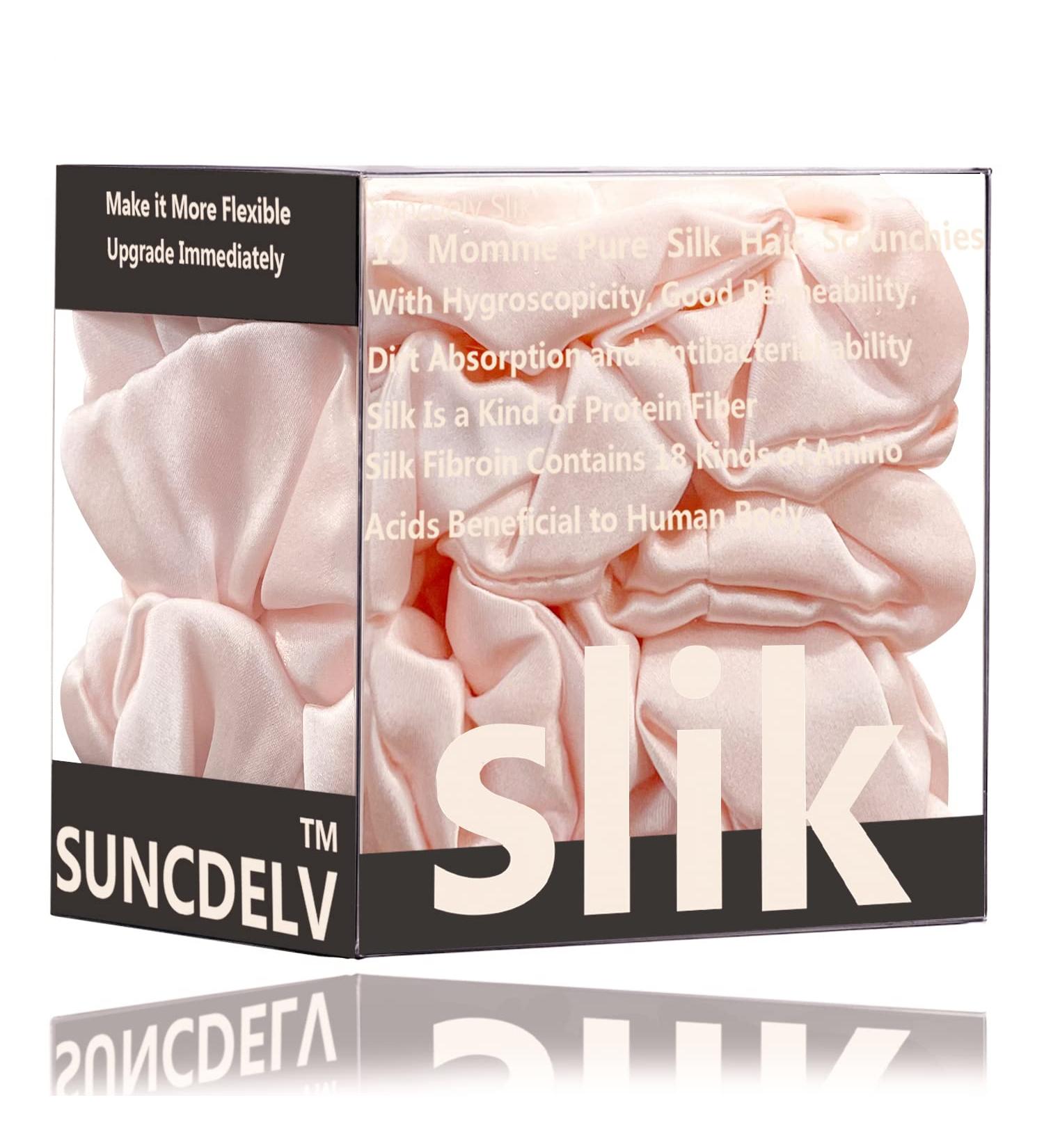 Suncdelv 100% Silk Scrunchies for Hair - 22 Momme Anti-crease & Breakage Hair Ties - Natural Women Hair Accessories - Pink - 3PCS - Buy Online on GoSupps.com