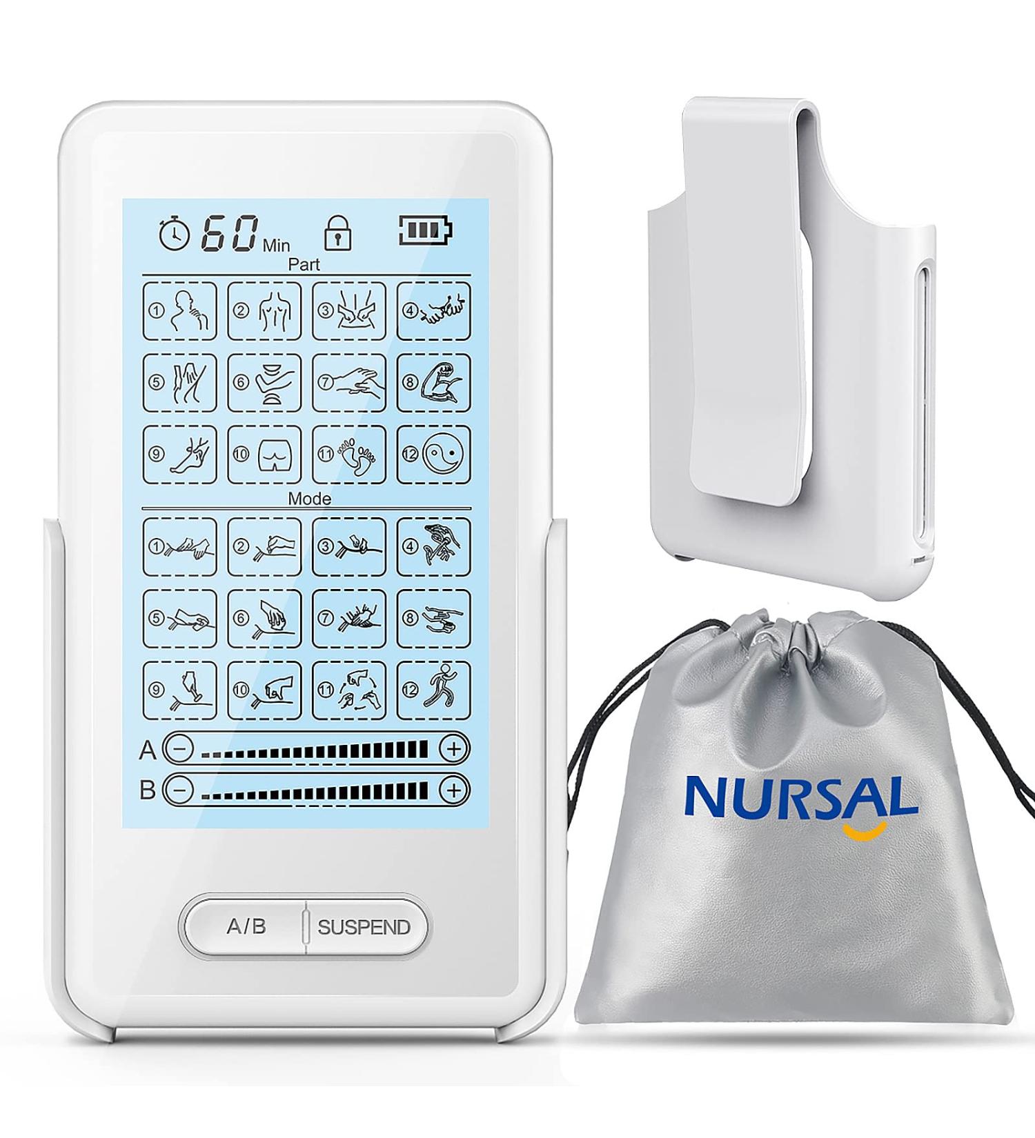 NURSAL Dual Channel TENS Unit - Pain Relief Muscle Stimulator with 16 Pads 24 Modes & Touchscreen for Easy Use - Perfect for Seniors - Buy Online on GoSupps.com