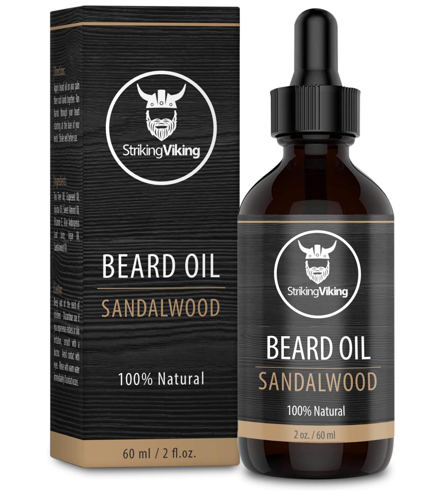 Striking Viking Beard Oil Conditioner Sandalwood Scent - Natural Organic Formula with Tea Tree  Argan and Jojoba Oils for Men - Promotes Growth  Softens  & Hydrates Sandalwood Beard Oil 2 Fl Oz (Pack of 1) - Buy Online on GoSupps.com