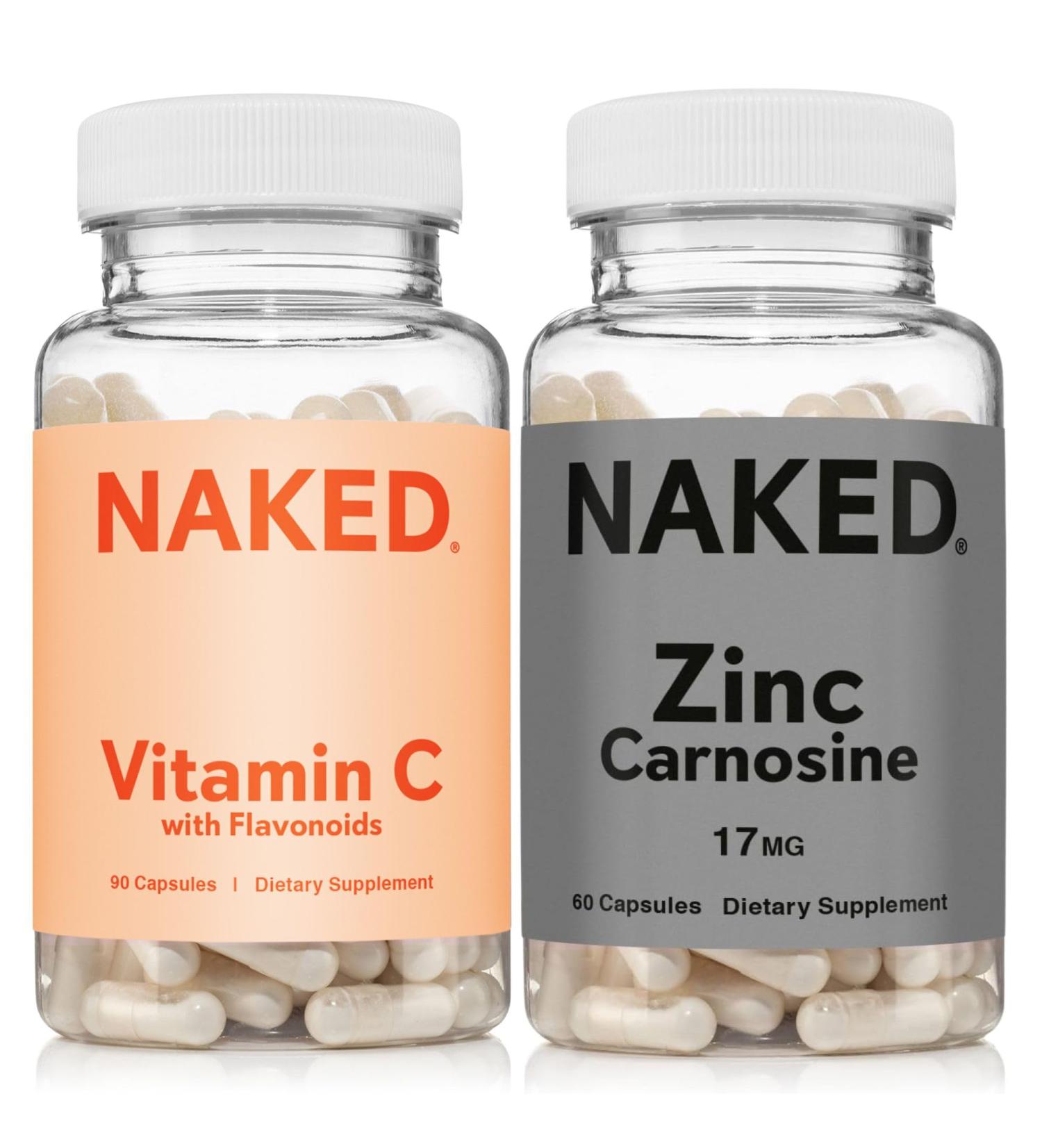 NAKED Zinc Carnosine 17mg (60 Capsules) Vitamin C 500mg (90 Capsules) Vegan Non-GMO Gluten Free Daily Immune and Stomach Support - Buy Online on GoSupps.com