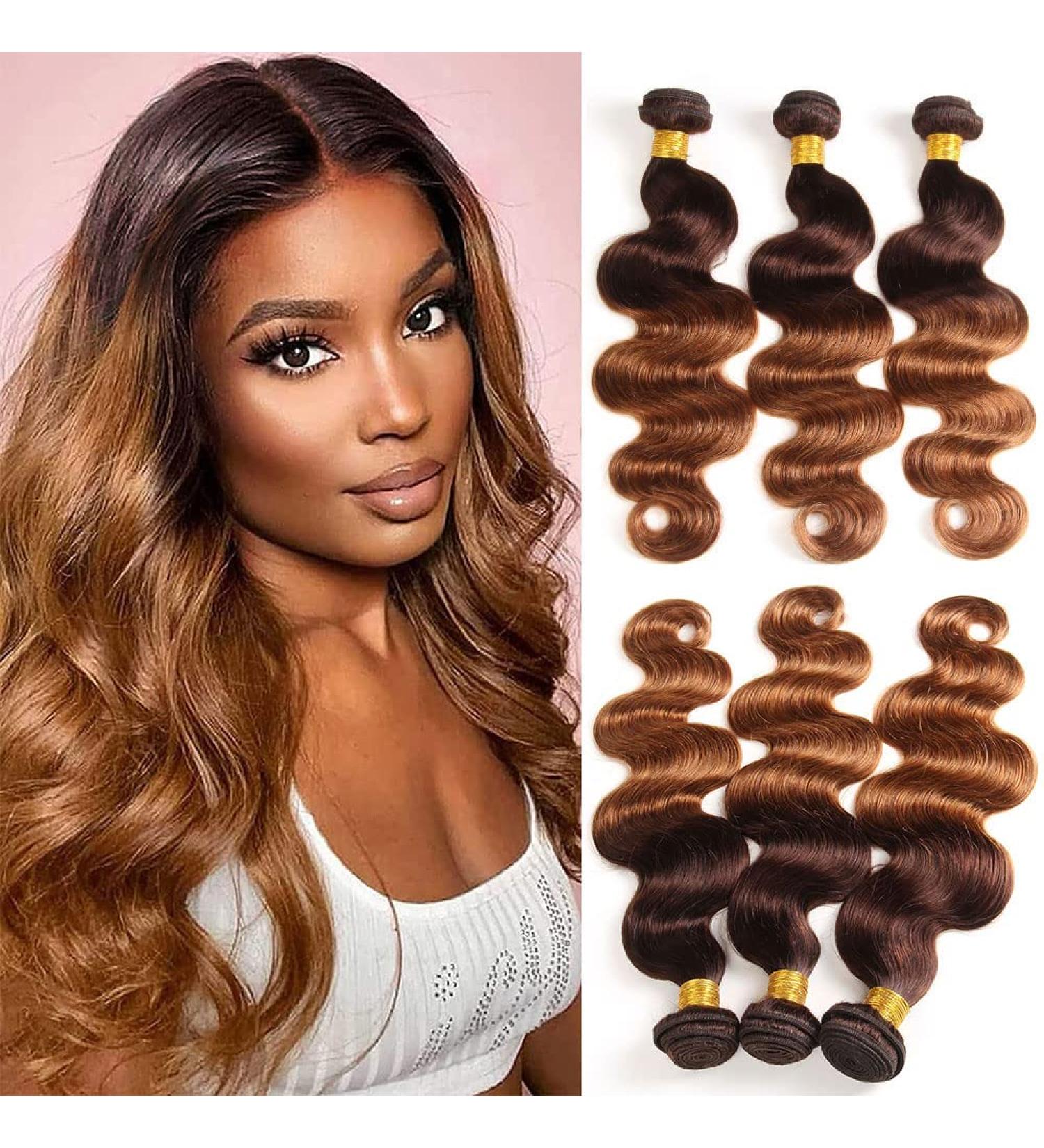 2 Tone Ombre Brazilian Body Wave Hair 3 Bundles | Remy Virgin Human Hair | T4/30 Medium Brown/Auburn | 12/14/16 Inch Extensions - Buy Online on GoSupps.com