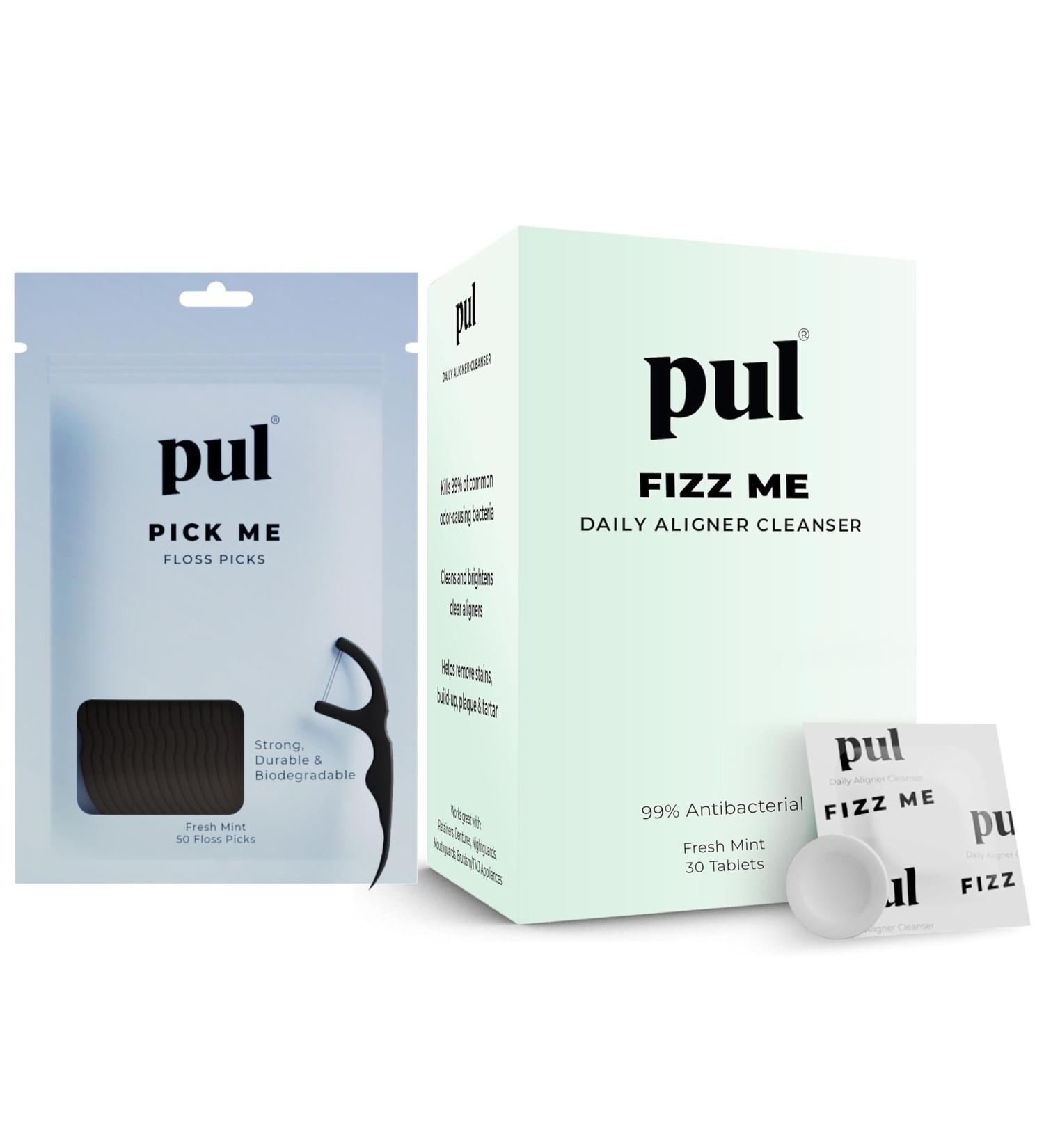 PUL Dental Care Bundle: Pack of 30 Cleaner Tablets + Pack of 50 Floss Picks Cleaning Tablets for Invisalign Invisalign & All Clear Aligners & Retainers Mint Teeth Flossers for Deep Cleaning - Buy Online on GoSupps.com