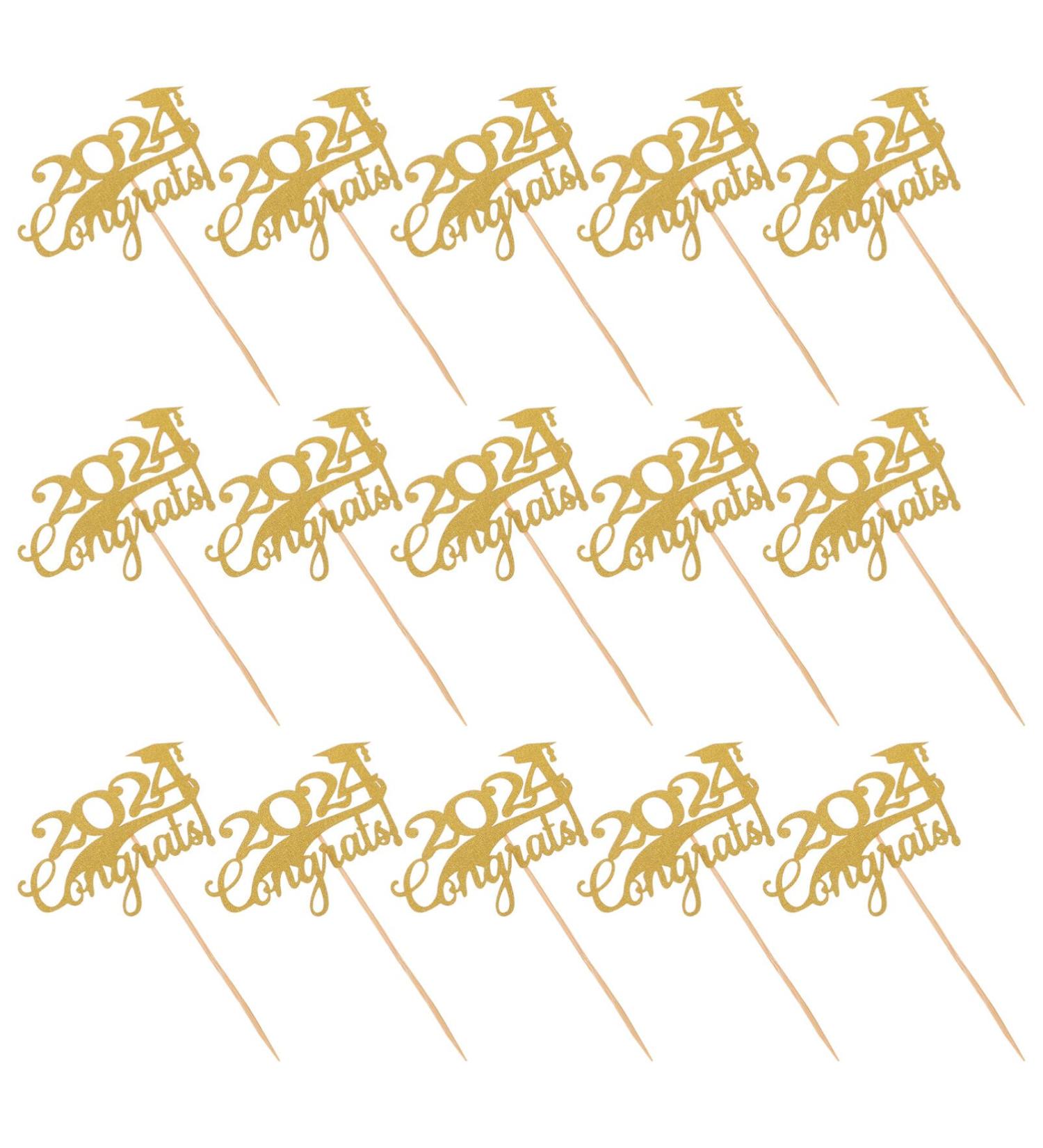 Zerodeko 15pcs 2024 Graduation Cupcake Toppers Glitter Class of 2024 Cupcake Toppers Grad Cap Food Appetizer Cupcake Picks Graduation Party Decorations - Buy Online on GoSupps.com