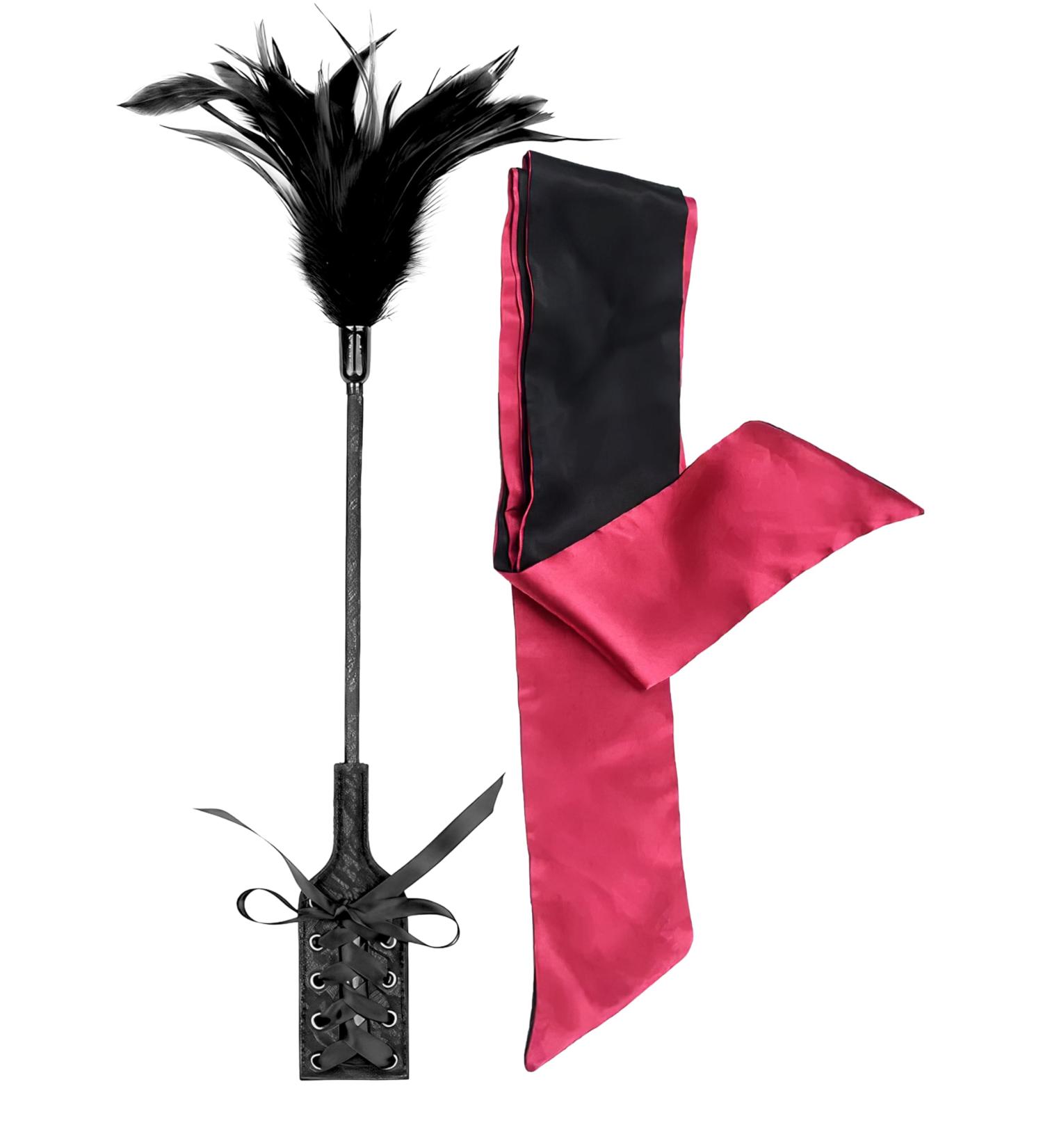 Feather Tickle Teaser Stick & Blindfold Eye Mask for Role Play & Cosplay - International Shipping Available - Buy Online on GoSupps.com