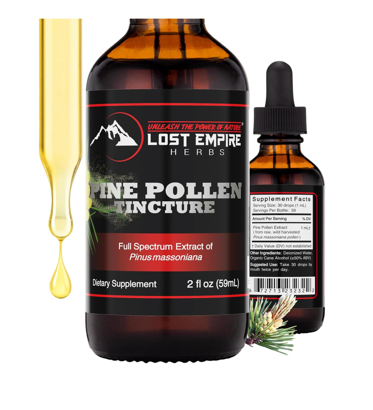 Lost Empire Herbs Pine Pollen Tincture Pine Pollen Liquid Extract for Testosterone - Alcohol Tincture is Superior for Better Absorption 3rd Party Lab Tested (2 Ounce) - Buy Online on GoSupps.com