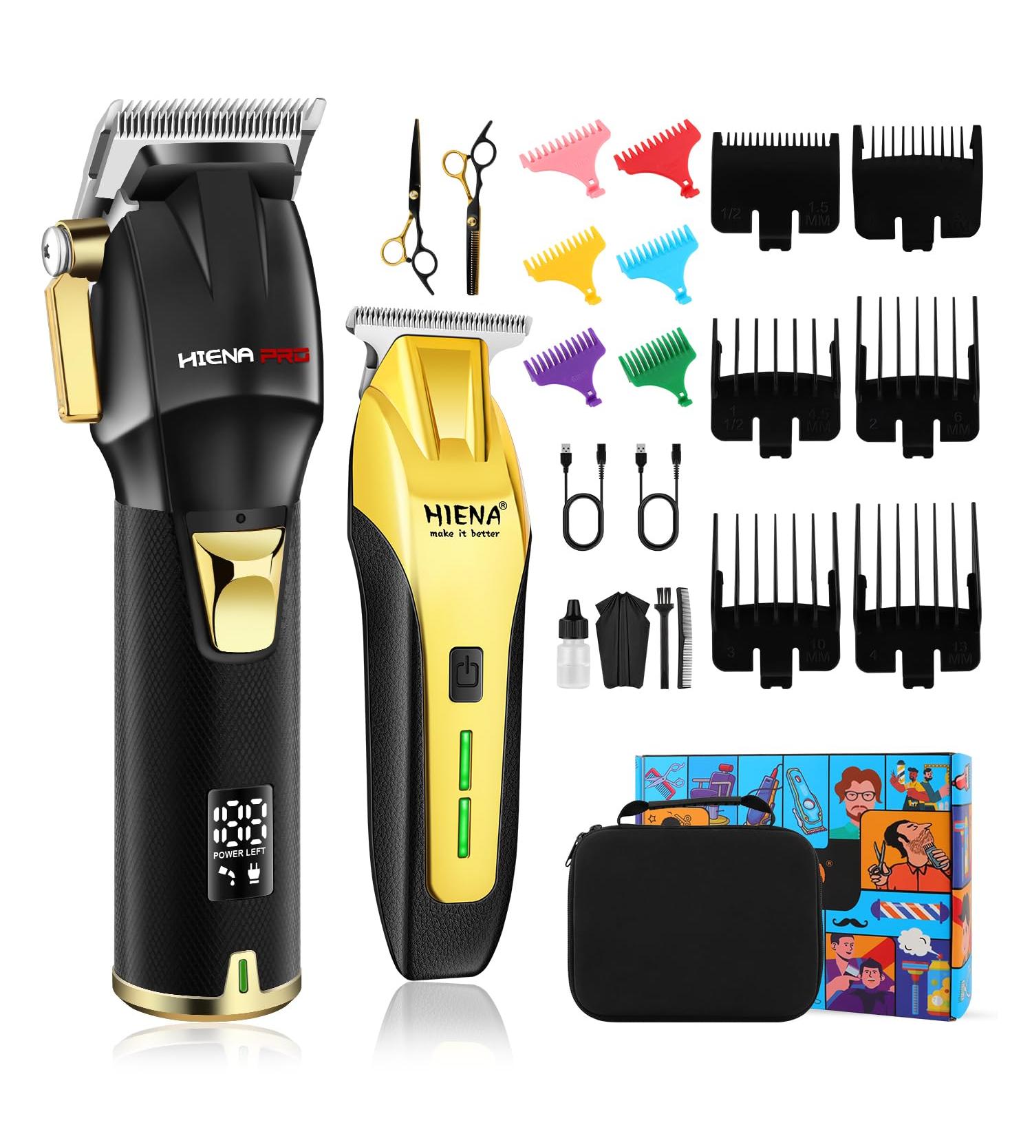 HIENA PRO Professional Barber Kit Hair Clippers Set for Men Hair Cutting Set Rechargeable Cordless Clippers and Trimmers Set Hair Cutting Kit with LED Display USB Charging Gifts for Men Black - Buy Online on GoSupps.com