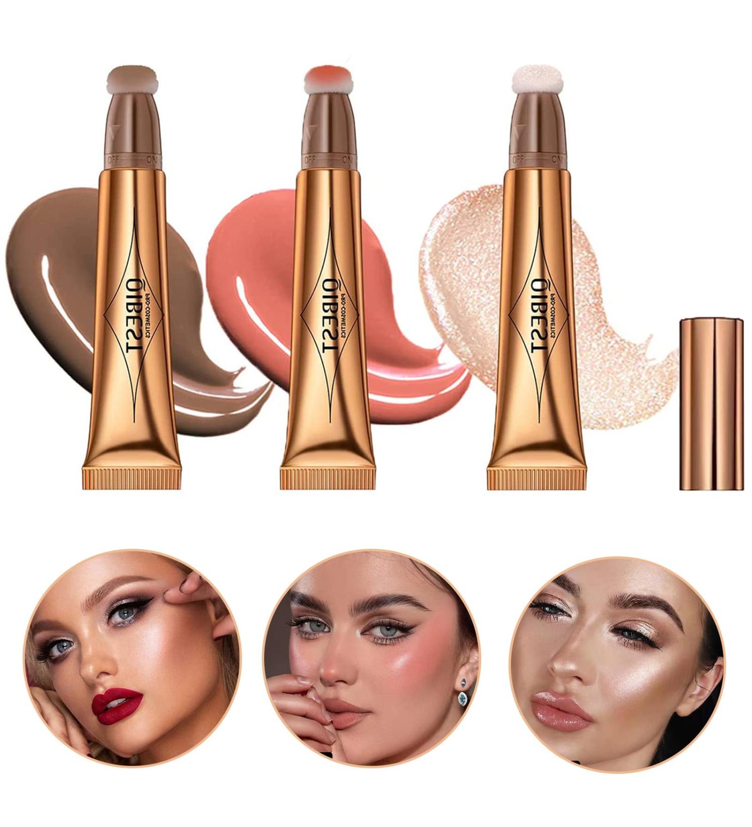 3PCS Liquid Contour Beauty Wand Set - Face Contouring Stick, Highlighter, Blush with Cushion Applicator - Lightweight Matte Finish, Blendable Cream (01+02+04) - Buy Online on GoSupps.com
