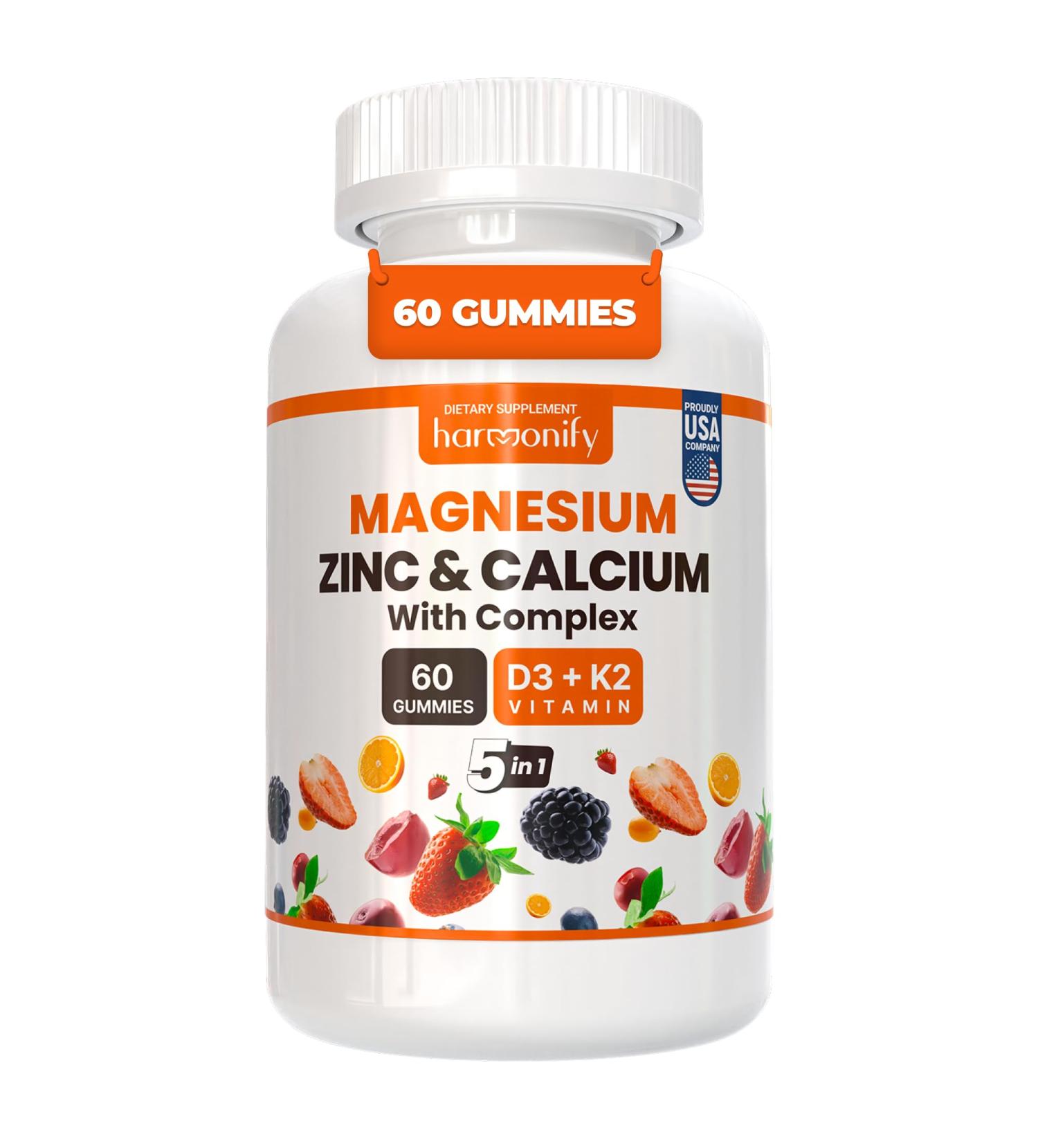 HARMONIFY Magnesium Calcium Zinc with Vitamin D3 & K2 Gummies, Multivitamin for Women and Men, Bone Strength & Muscle Function, Extra Absorption Formula, 30 Days Serving - Buy Online on GoSupps.com