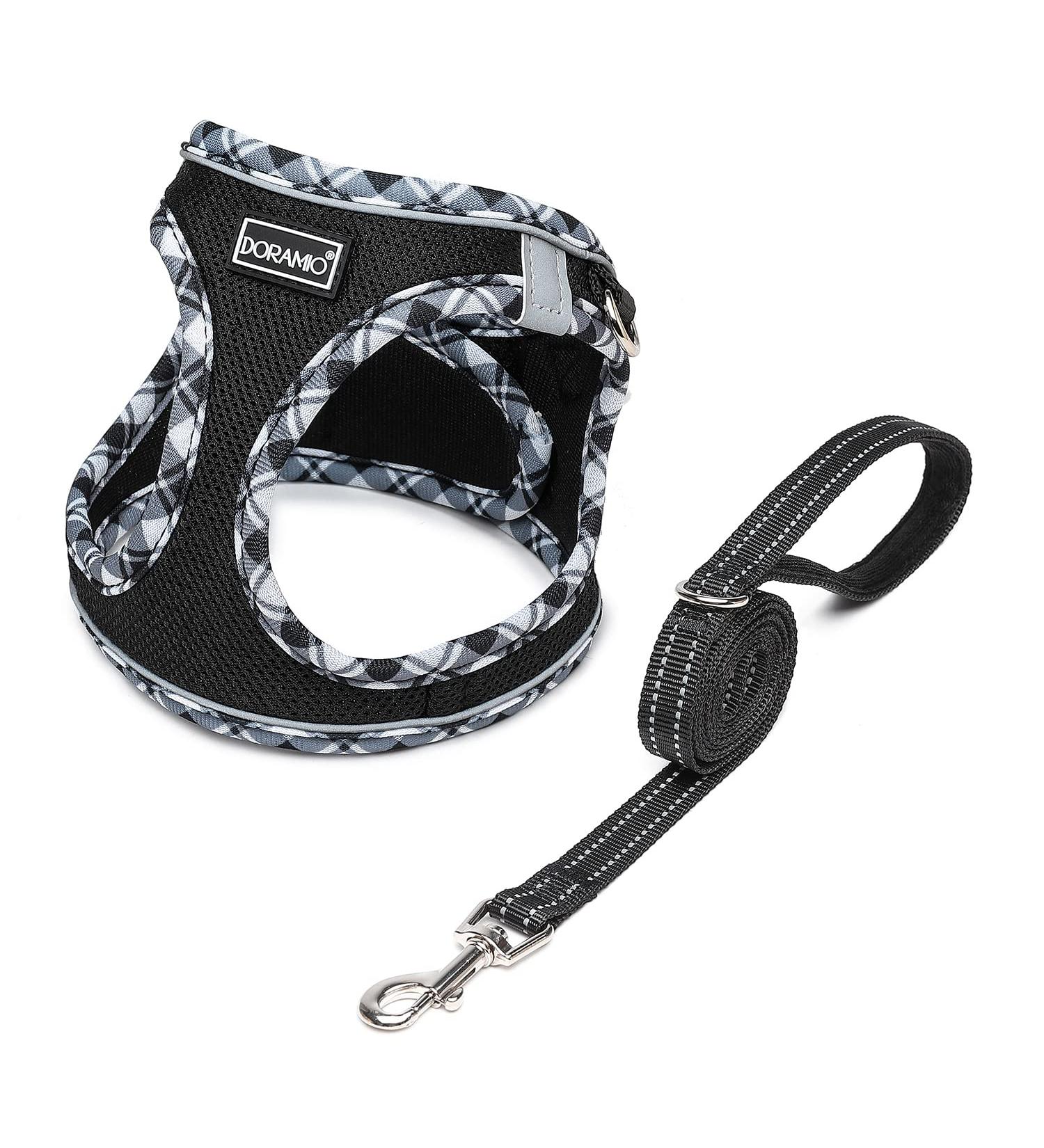 Doramio Reflective Dog Harness for Small Dogs & Cats - Breathable Step-In Design with Leash (Black XS) - Safe & Comfortable Pet Gear - Buy Online on GoSupps.com