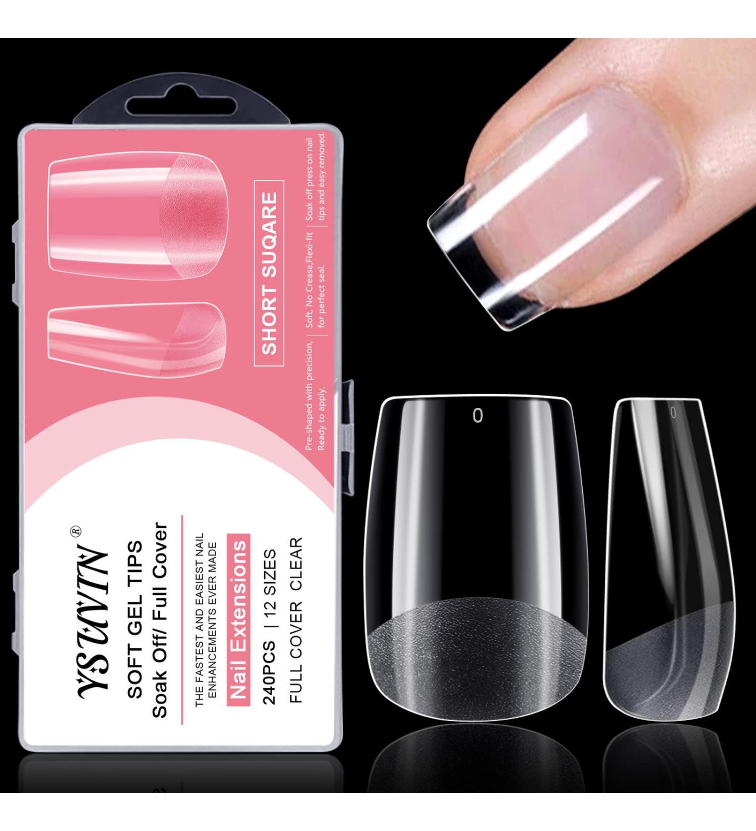 Ysuvin 240 PCS Transparent Fake Nail Tips - 12 Sizes Short Square Artificial Nails for Technicians & Beginners - Ideal for Manicure Salons - Buy Online on GoSupps.com