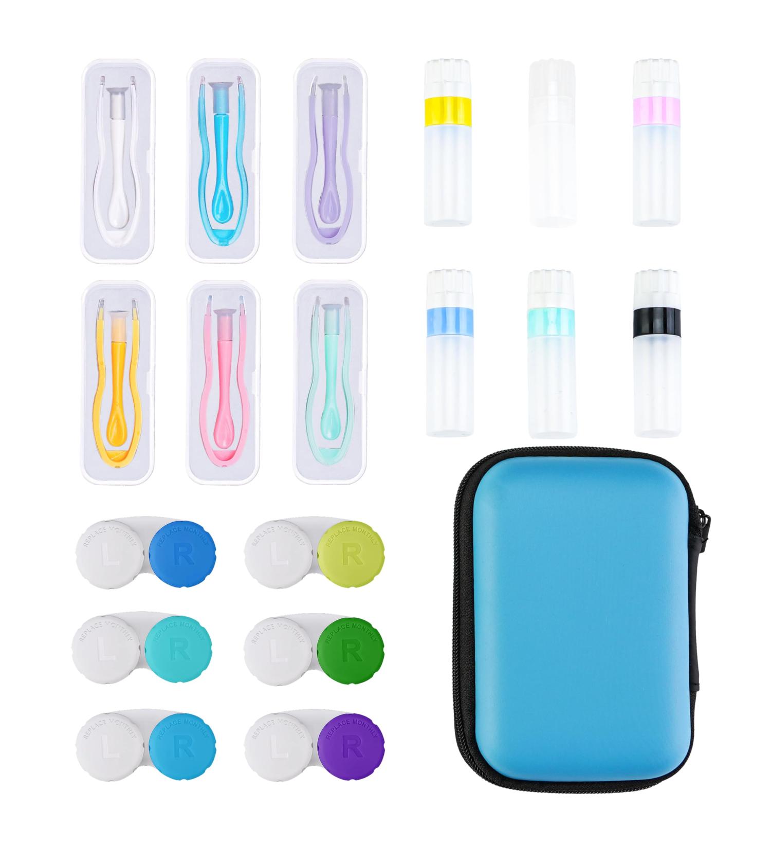 Portable Contact Lens Travel Bag | Case & Tweezers | Solution Bottle | Daily Outdoor Use | Multicolor - Blue - Buy Online on GoSupps.com