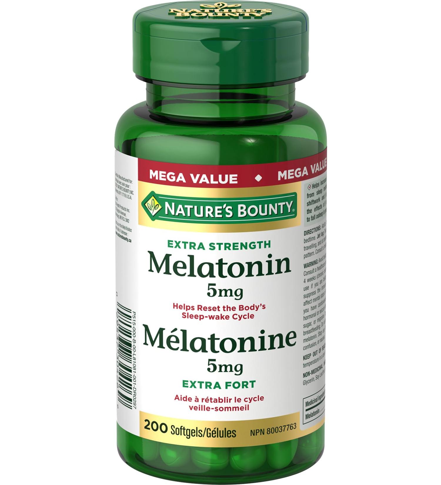 Nature's Bounty Melatonin 5 Mg Helps Reset Body's Sleep-wake Cycle Value Sized 200 Softgels - Buy Online on GoSupps.com