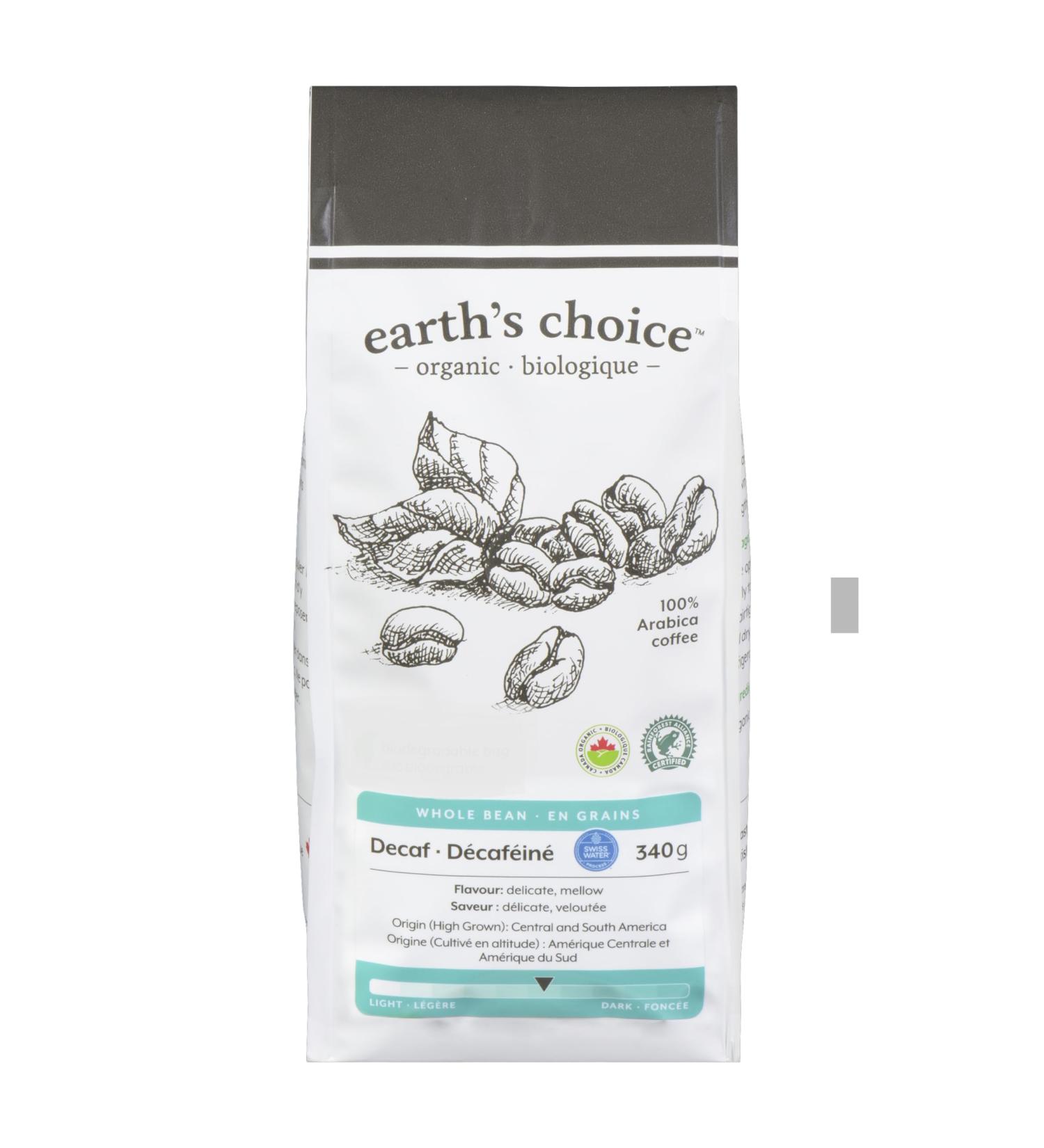 Earth's Choice Organic Coffee Swiss Water Decaf Whole Bean 6 Count of 340g Swiss Water Decaf Dark Whole Bean 6 count (Pack of 1) - Buy Online on GoSupps.com