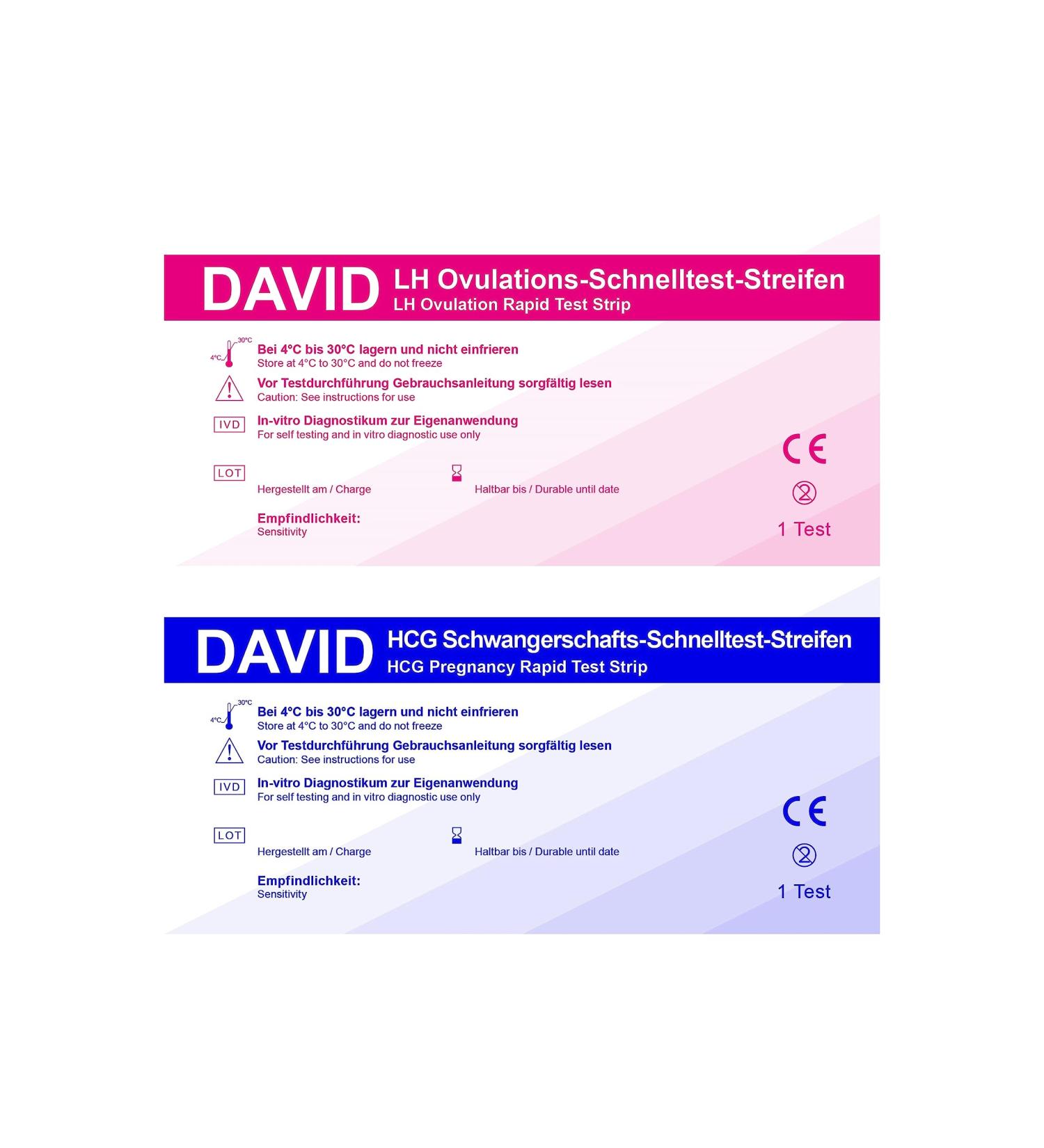 DAVID Ovulation (20miu/ml) and Pregnancy (10miu/ml) Rapid Test Strips for LH + HCG Test