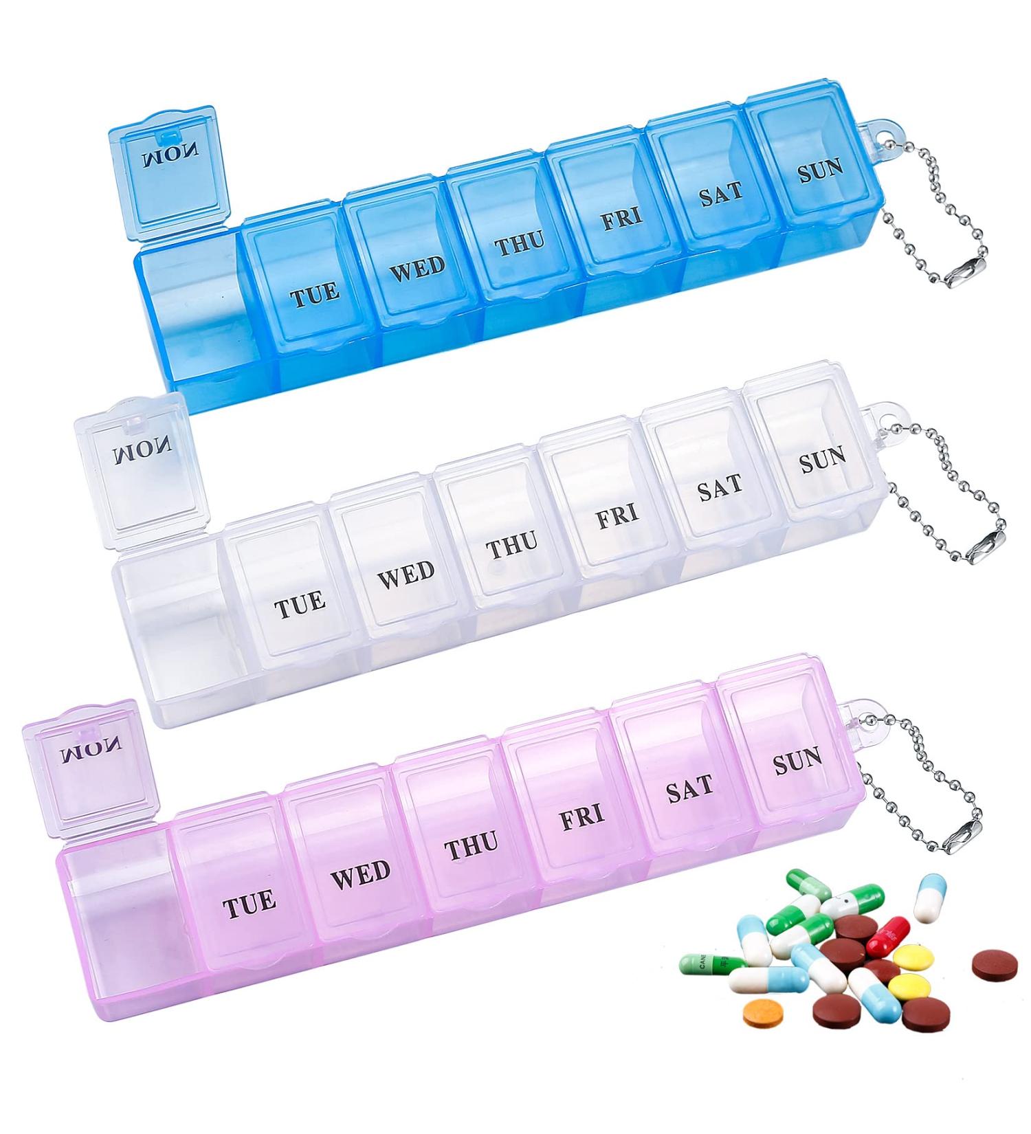 3-Piece Weekly Pill Box Organiser for Medication, Supplements, Vitamins - One-a-Day Dispenser with 7 Day Slots - Buy Online on GoSupps.com