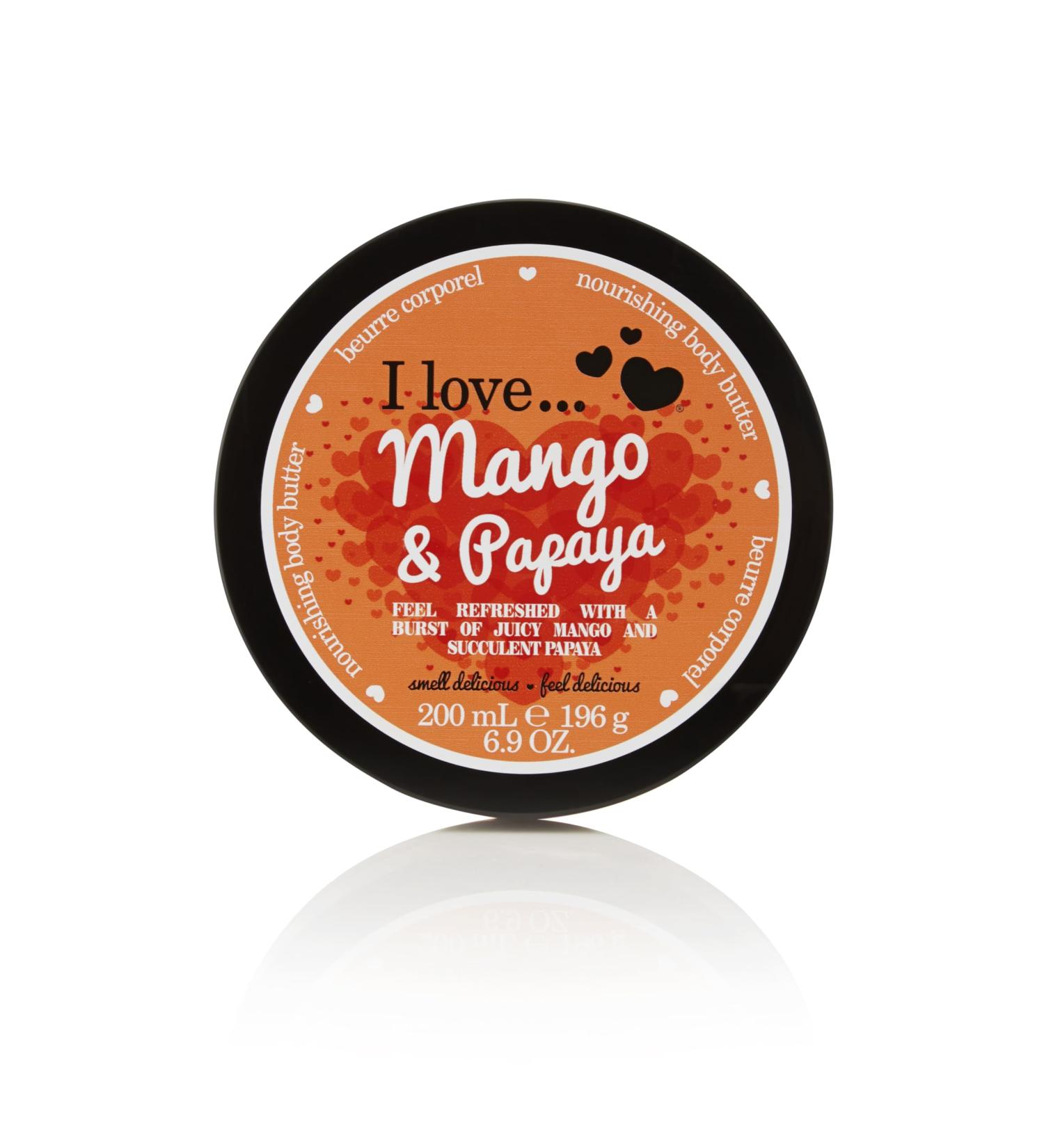 I LOVE Beurre Corporel Mangue & Papaye 87% d Ingr dients d Origine Naturelle avec Beurre de Karit & Huile de Coco Soin Hydratant & Nourrissant pour une Peau Douce & Hydrat e Vegan 200ml