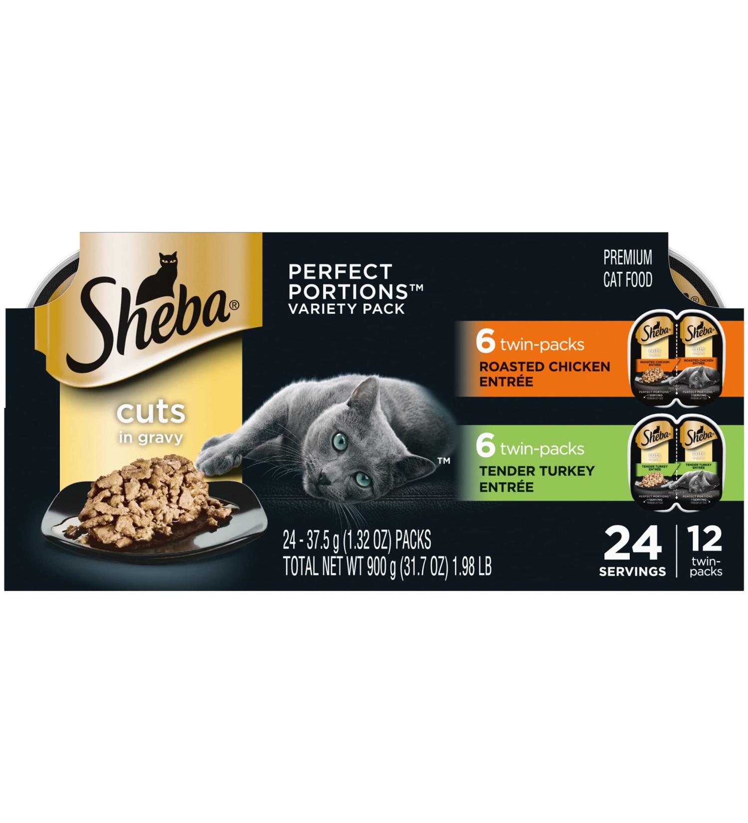 Sheba Perfect Portions Cuts in Gravy Wet Cat Food Variety Pack - Chicken and Turkey - 2.6 oz (12 Pack) - Buy Online on GoSupps.com