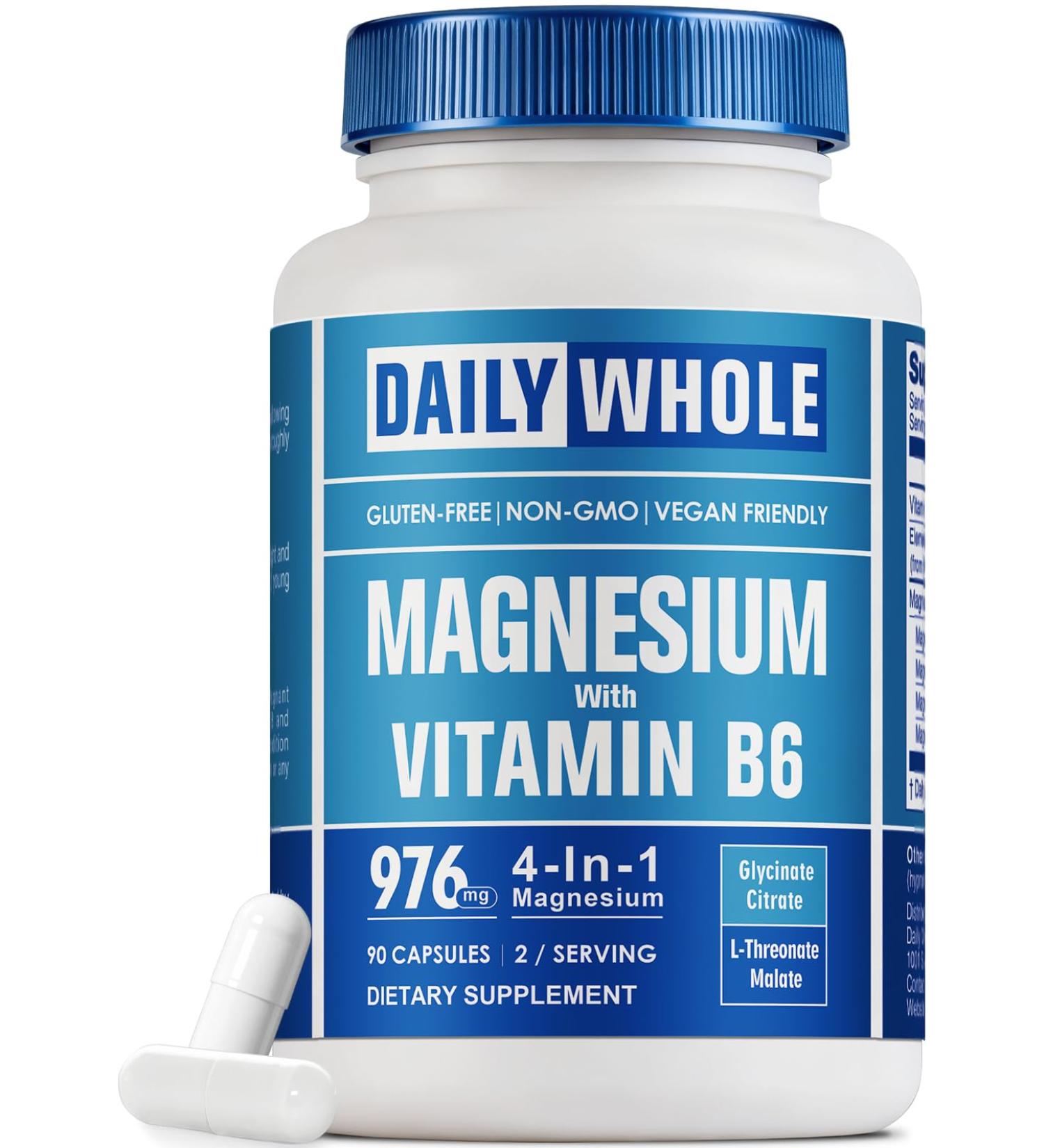 4-in-1 Magnesium Glycinate Complex 976mg of Magnesium Glycinate Citrate Malate L-Threonate & Vitamin B6 Supplement for Health | Third Party Tested Gluten Free Non-GMO - 90 Capsules - Buy Online on GoSupps.com