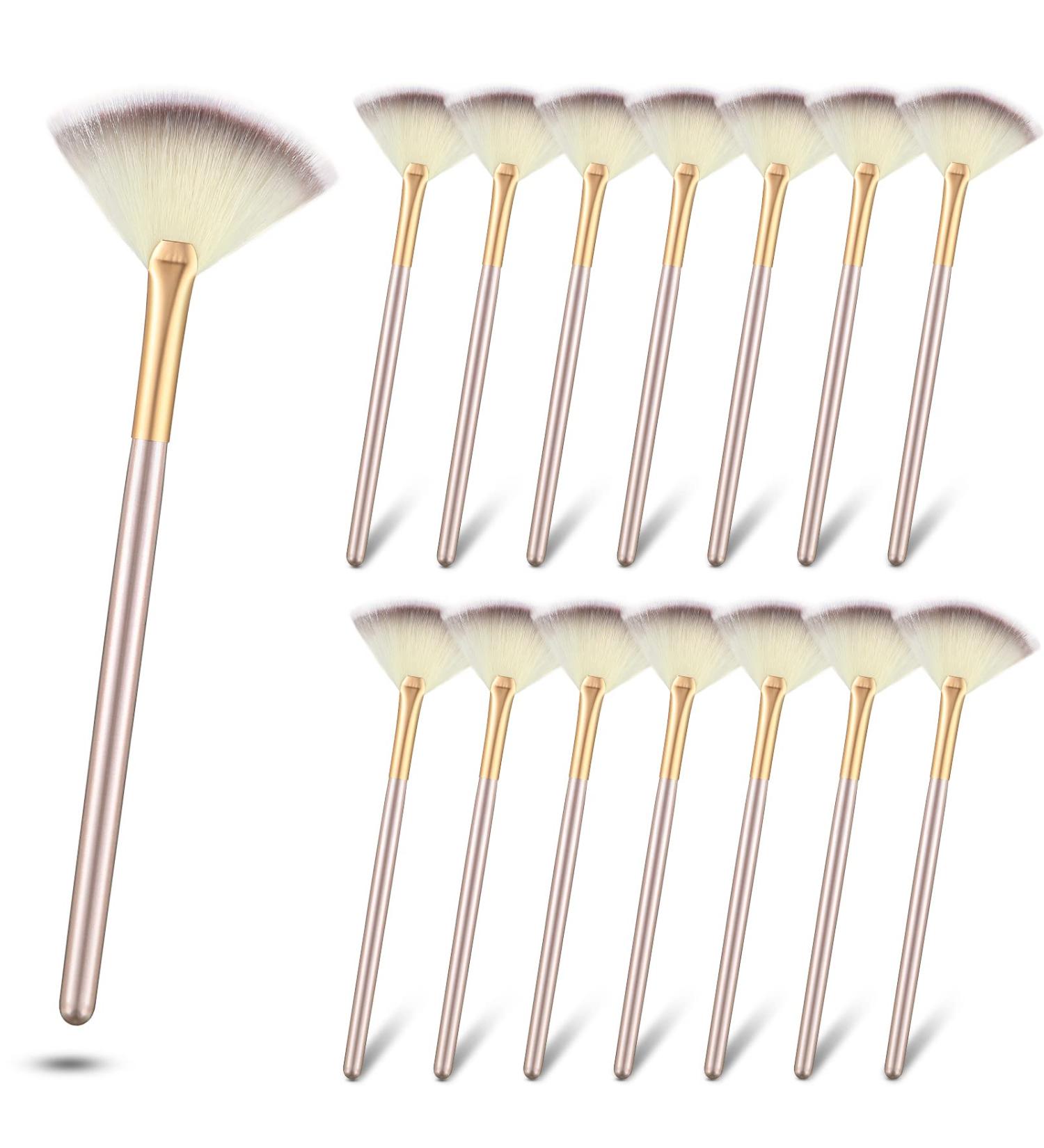 15-Piece Fan Brush Set | Slim Soft Face Brushes for Makeup Application | Multi-Use Wooden Handle Brushes for Highlighting & Masks - Perfect for All Skincare & Cosmetics - Buy Online on GoSupps.com