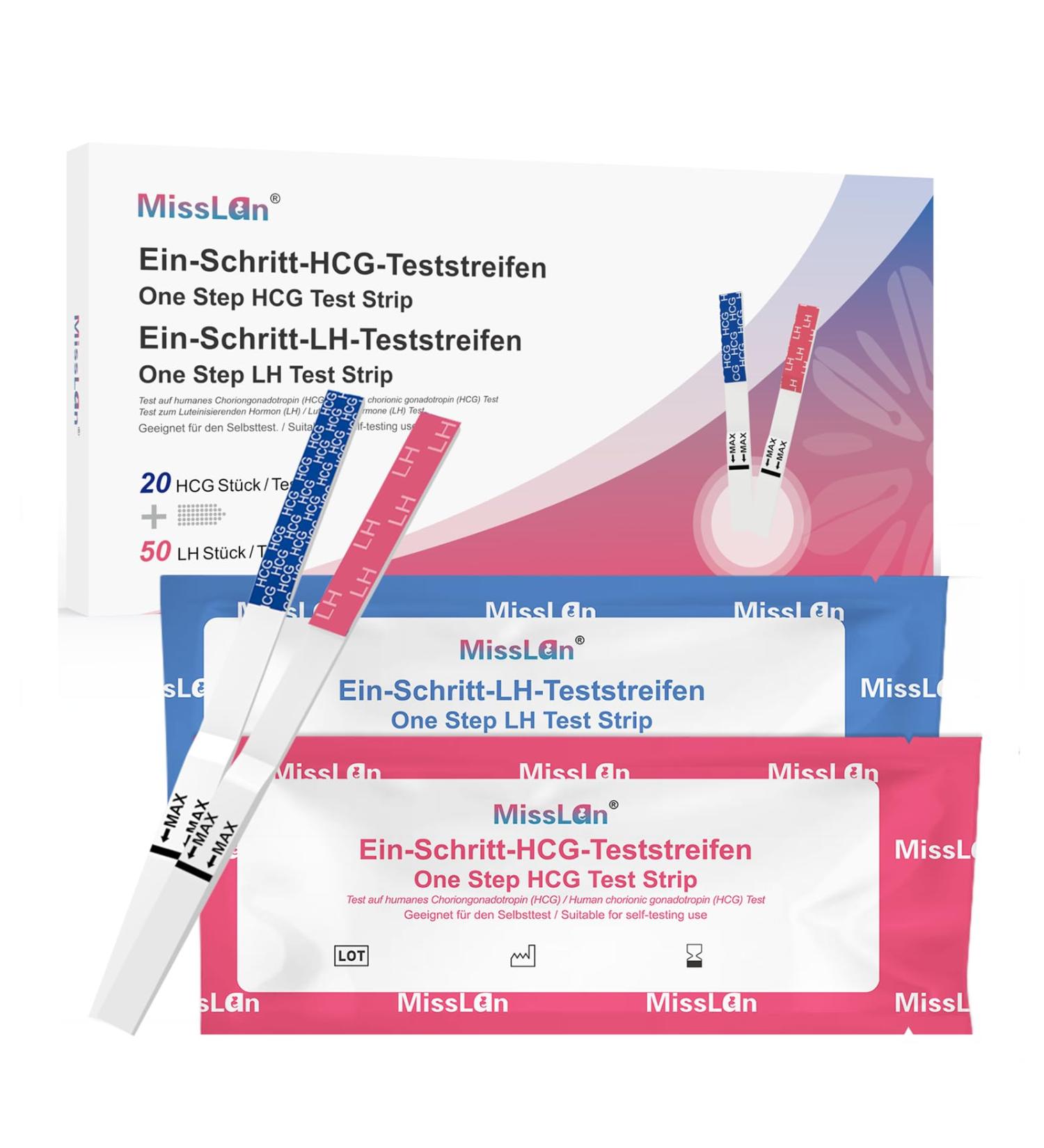 Buy Misslan 50 Ovulation & 20 Pregnancy Test Strips - Accurate Detection with 25miu/ml Sensitivity & Weekly Monitoring - Buy Online on GoSupps.com