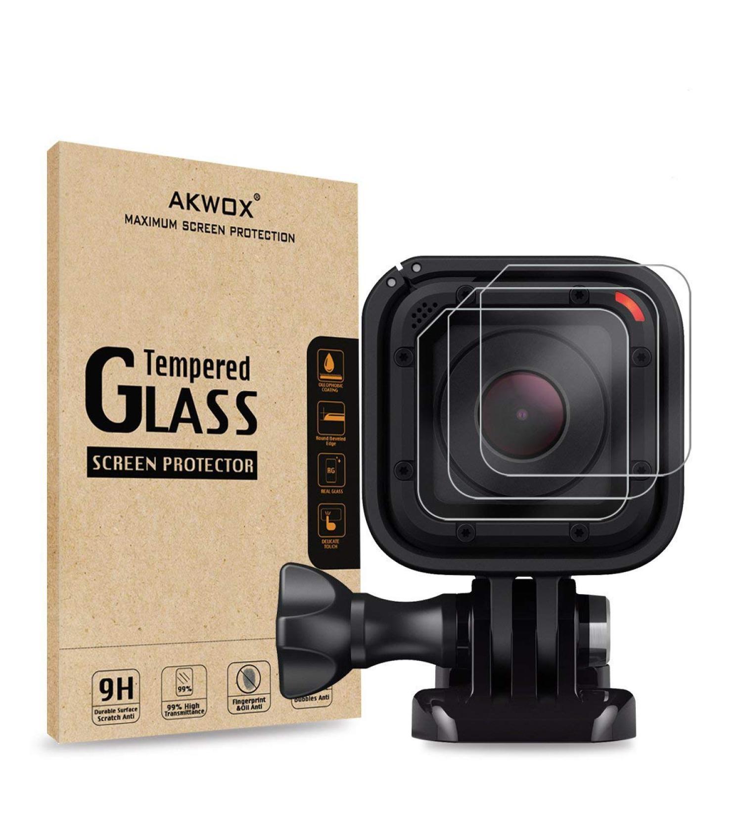 Pack of 3 Tempered Glass Screen Protector for GoPro Hero 4/5 Session by Akwox | 0.3mm 9H Hard, Scratch-Resistant Lens Film for GoPro Session Camera Accessories - Buy Online on GoSupps.com