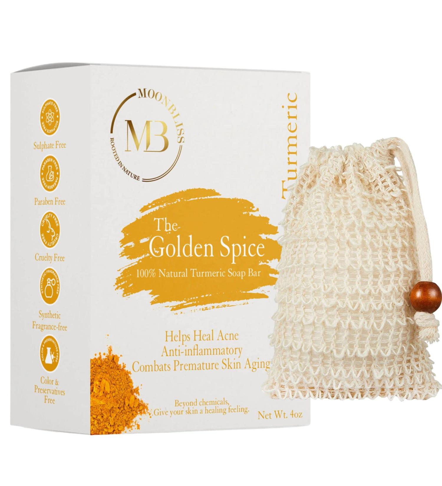 Organic Turmeric Soap Bar with Essential Oils | Acne-Fighting & Skin-Brightening | Includes Free Exfoliating Bag - Buy Online on GoSupps.com