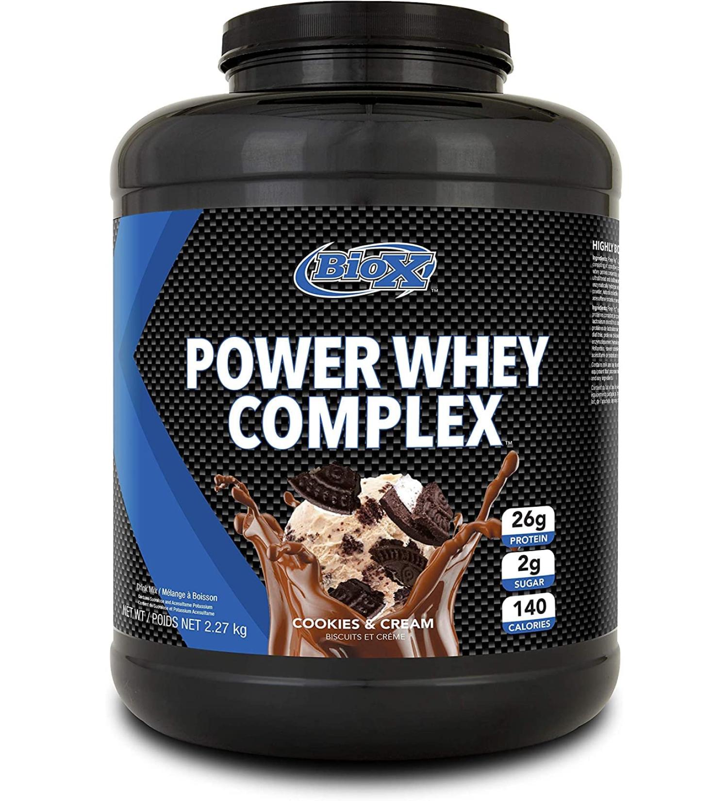 BioX Power Whey Complex/Nitrogen-Rich Three-Tiered Protein Powder / 25-27 G Protein Per Serving / 100% Pure Whey Protein / 5LBS (Cookies & Cream)