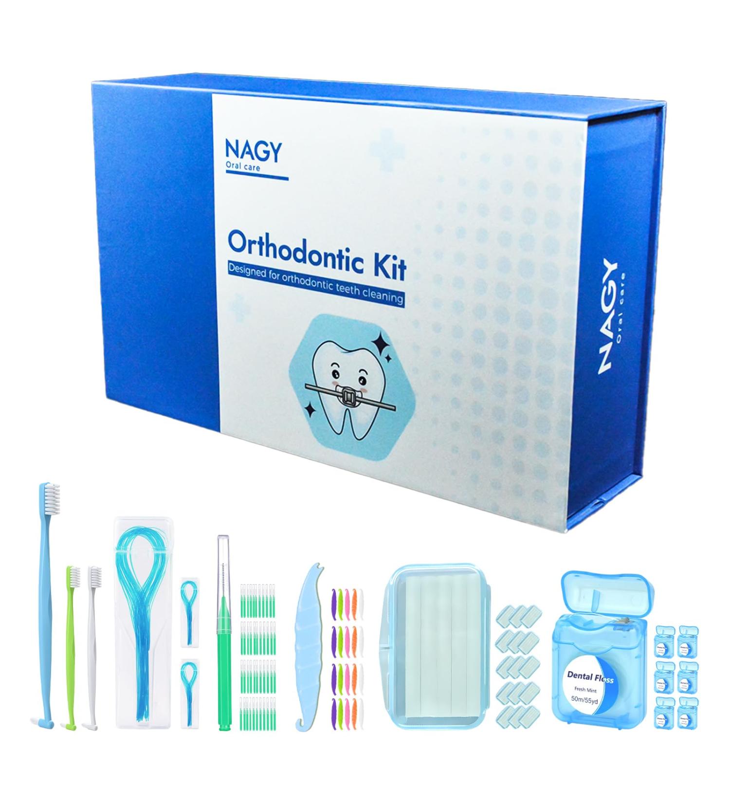 NAGY Braces Cleaning Kit - Complete Orthodontic Care with Toothbrush Interdental Brushes Dental Floss & Wax | Essential Braces Accessories for Optimal Oral Hygiene - Buy Online on GoSupps.com
