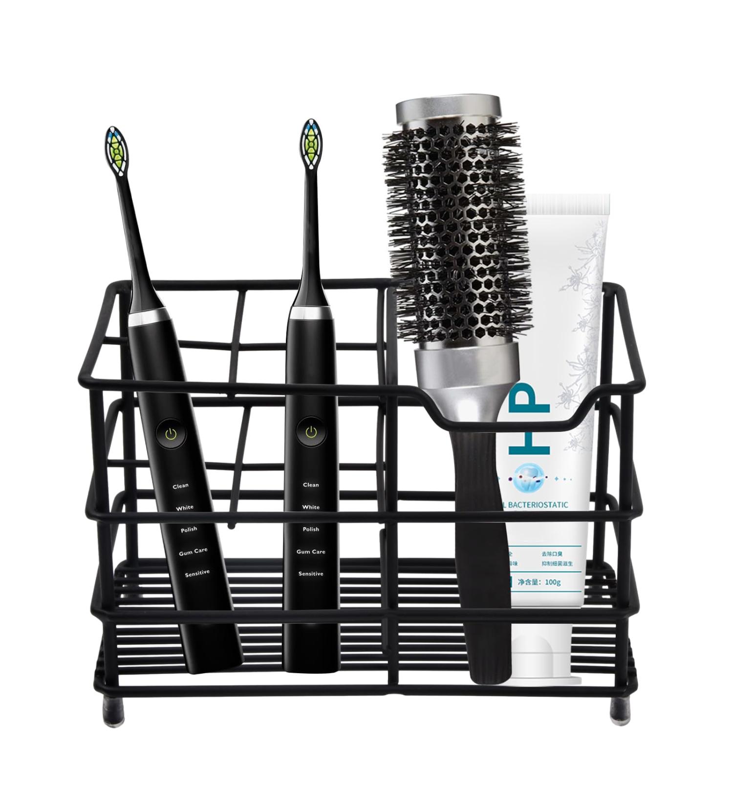 Wisebom 304 Stainless Steel Toothbrush Holder - Large 5 Compartment Bathroom Caddy for Electric Toothbrushes Toothpaste & Razors (Black) - Ideal for Households - Buy Online on GoSupps.com