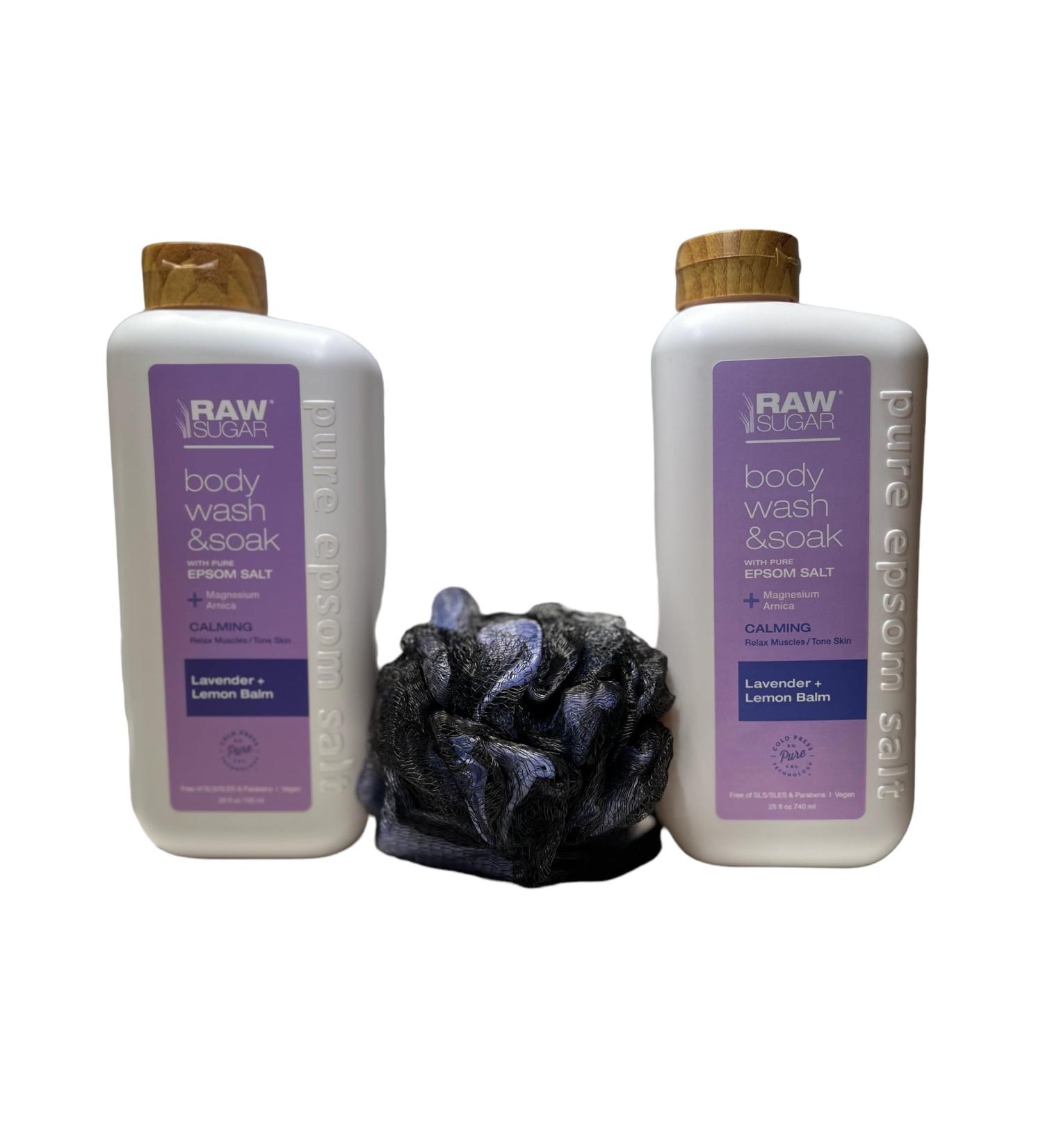 Raw Sugar Bath Bubbles - Epsom Body Wash & Bath Soak Set | Lavender & Lemon Balm | Includes Sponge Loofah | 25 fl oz Each | International Shipping - Buy Online on GoSupps.com