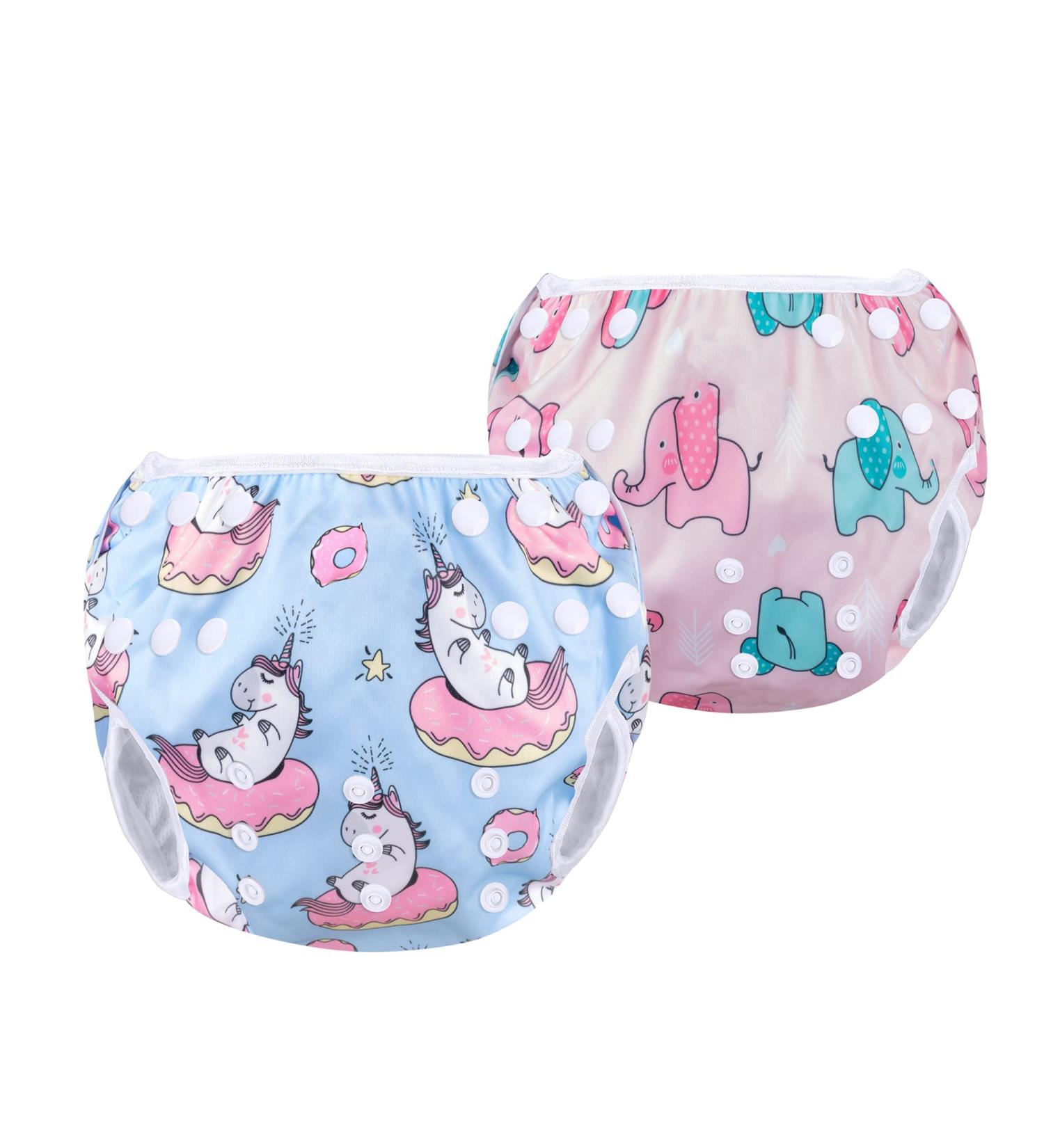 Buy Luxja Reusable Swimming Diapers for Babies | Adjustable 2-Pack Unicorn & Elephant | Ideal for 0-3 Years Old | Eco-Friendly Bath Trousers - Buy Online on GoSupps.com