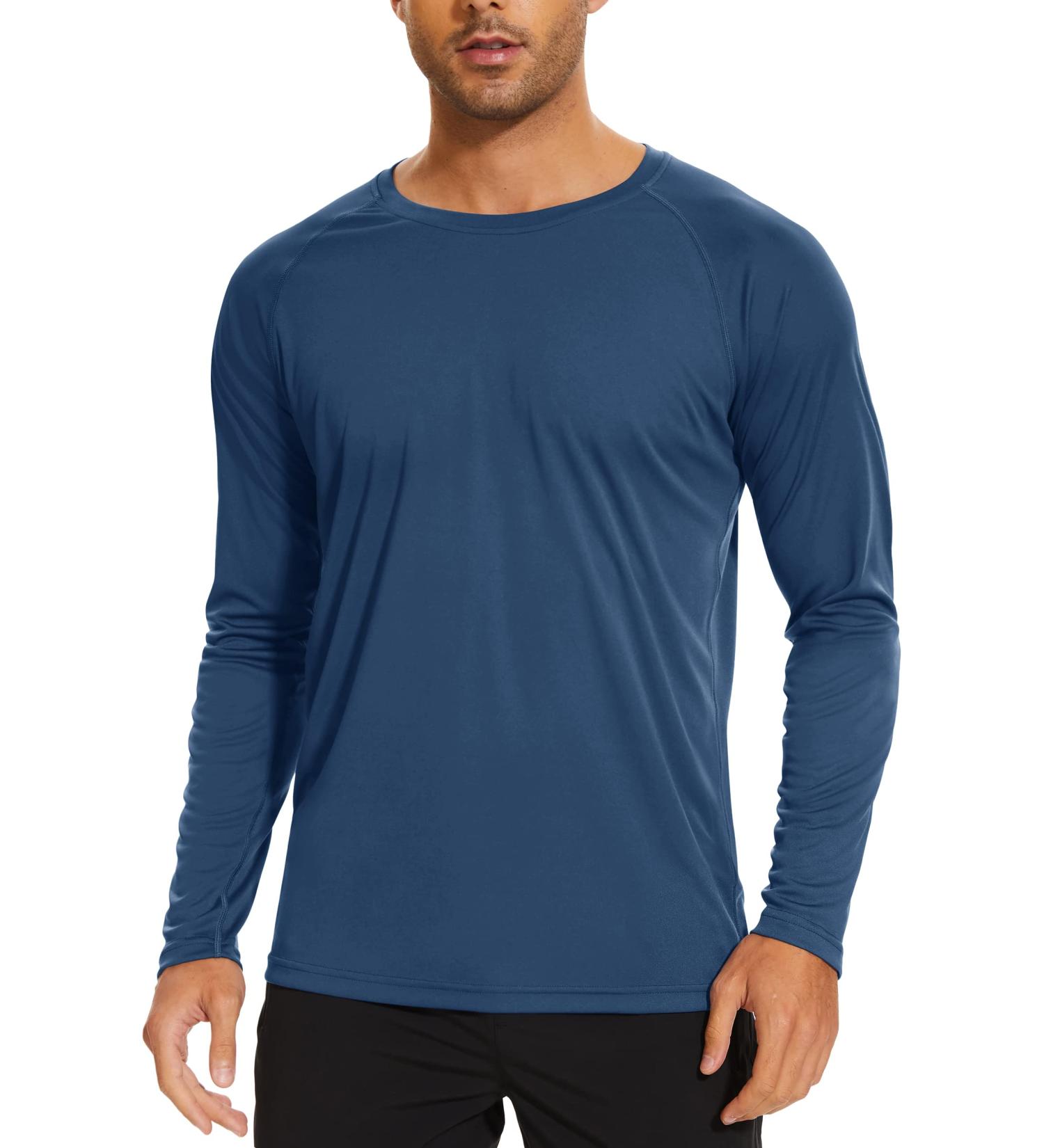 TACVASEN Men's UPF 50+ UV Sun Protection Long Sleeve Shirt | Outdoor T-Shirt Rashguard in L Indigo - Best for Hiking & Beach Activities - Buy Online on GoSupps.com