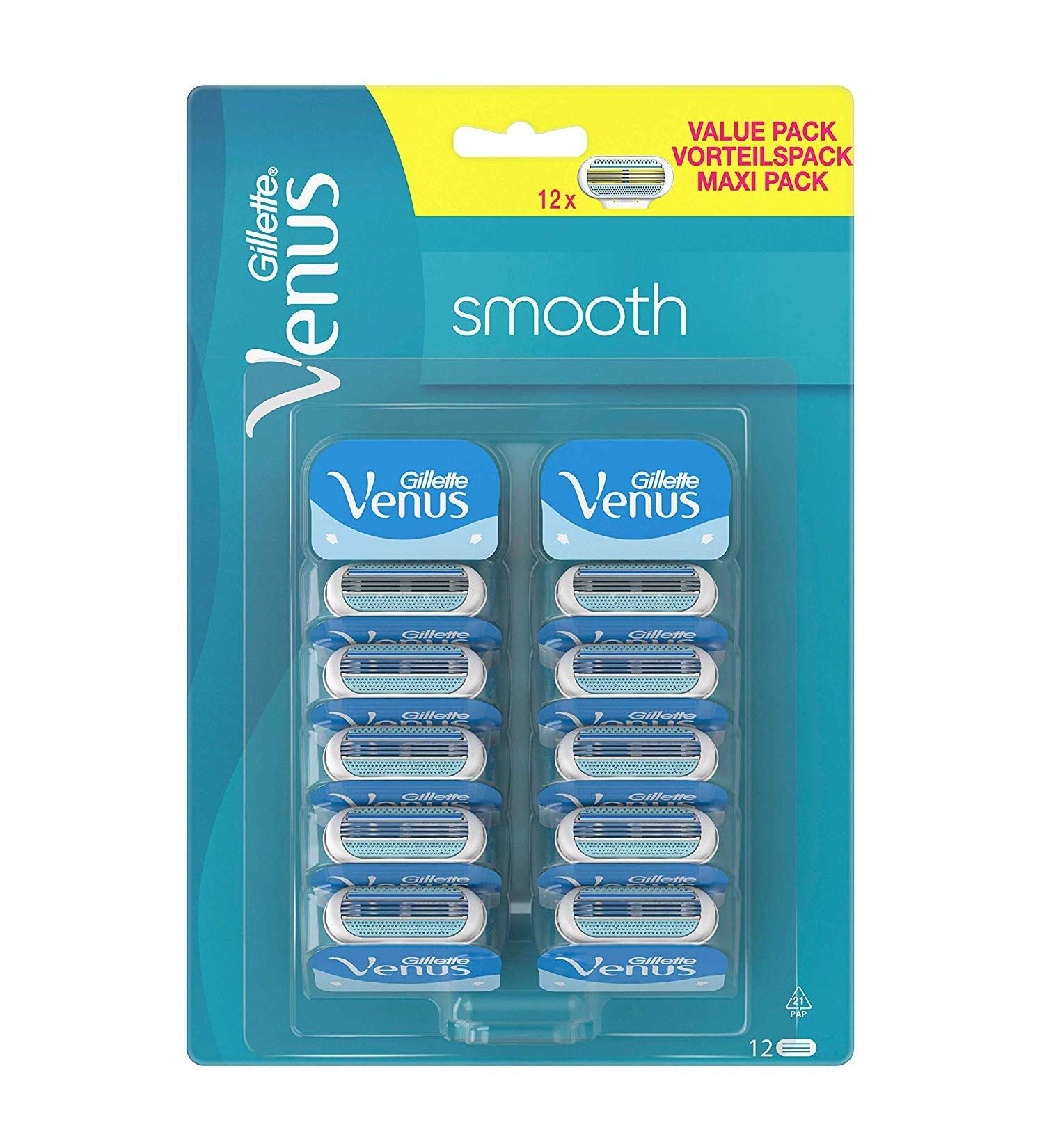 Gillette Venus Smooth Razor Blades with Moisture Strip - 12 Replacement Blades for Sensitive Skin Protection | International Shipping Available - Buy Online on GoSupps.com