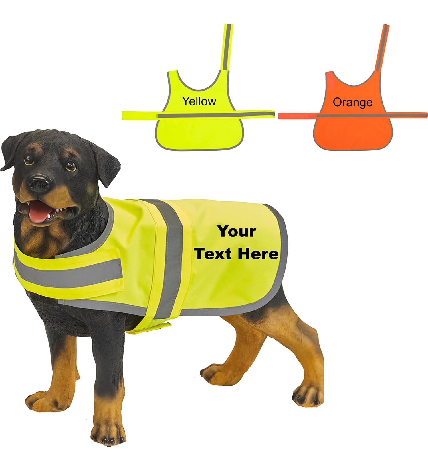 Personalised High Vis Dog coat vest pet puppy safety hi viz custom print reflective Both Sided Print (Small Orange) Small Orange