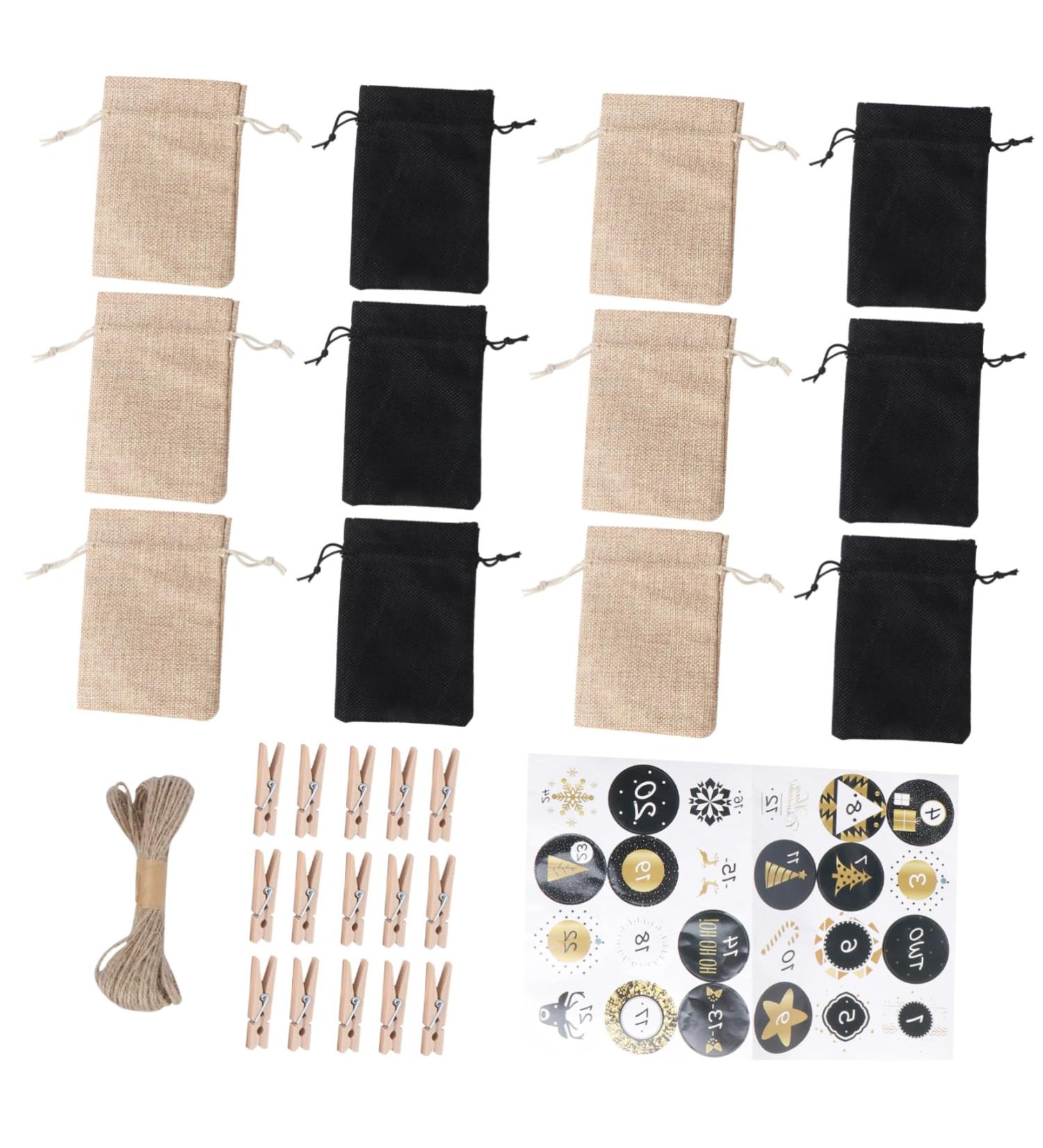 KONTONTY 1 Set Christmas Sack Calendar Candy Bags Jute Rope Holiday Xmas Biscuit Bags Drawstring Linen Bag - Buy Online on GoSupps.com