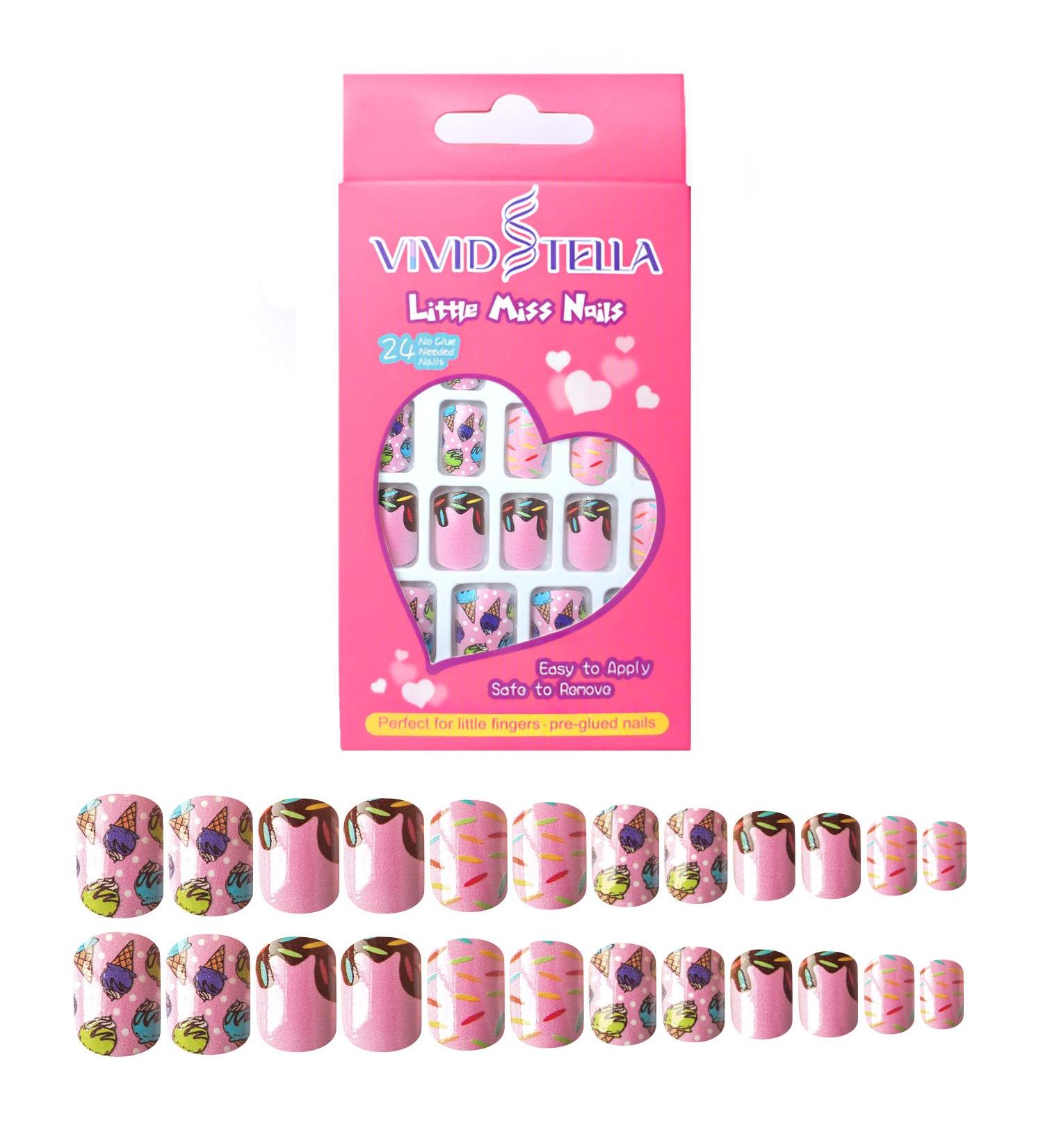 24 Pieces Artificial Fingernails for Kids - Easy Stick-On False Nails | International Shipping Available - Buy Online on GoSupps.com