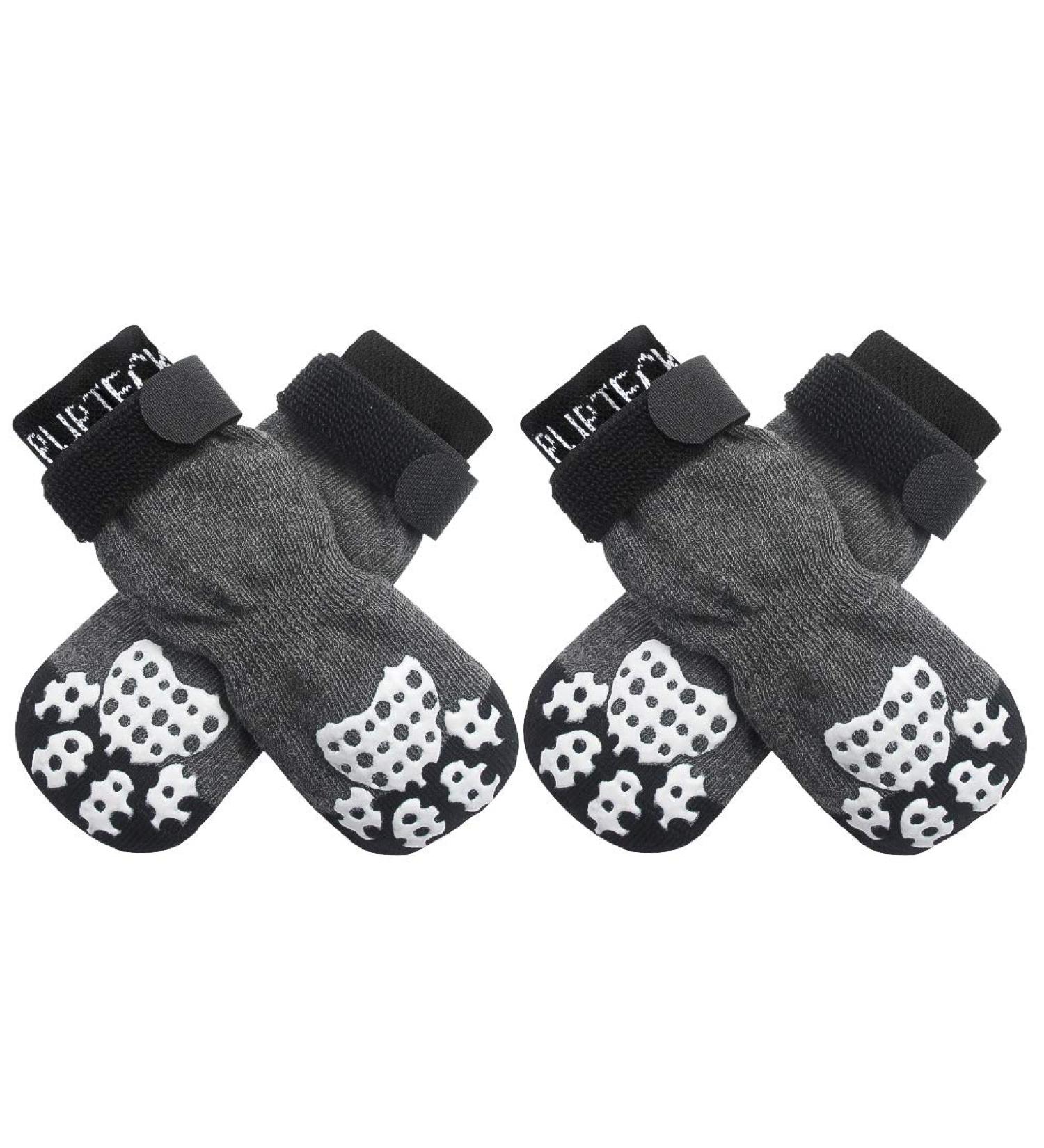 Pupeck Double-Sided Anti-Slip Dog Socks - 2 Pairs with Adjustable Straps for Indoor Use | Summer Paw Protection & Traction Control for Hardwood Floors - Small (Gray) - Buy Online on GoSupps.com