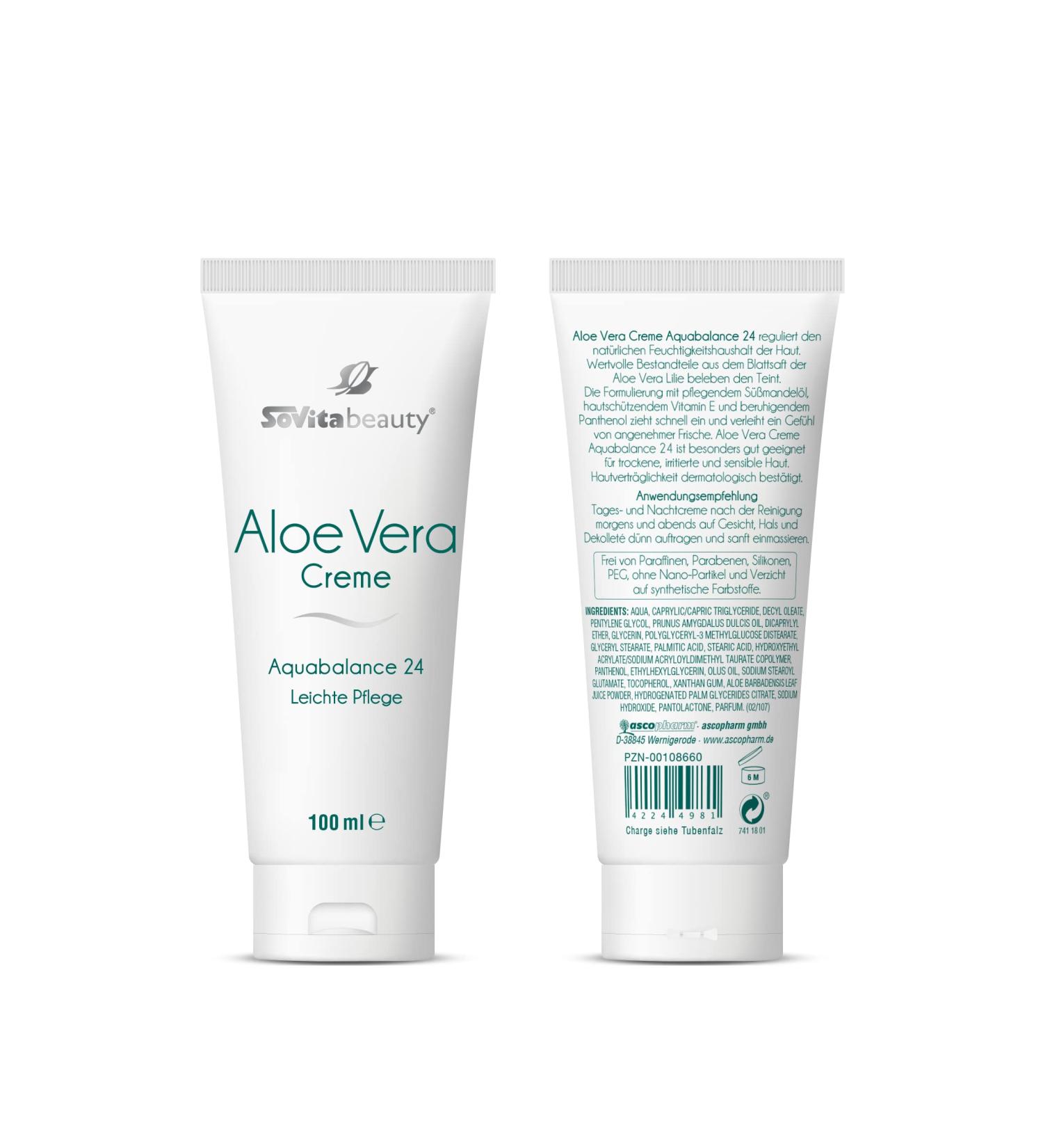 Sovita Aloe Vera Cream Aquabalance 24 - Lightweight Moisturizer for Natural Skin Hydration | 100ml - International Shipping Available - Buy Online on GoSupps.com