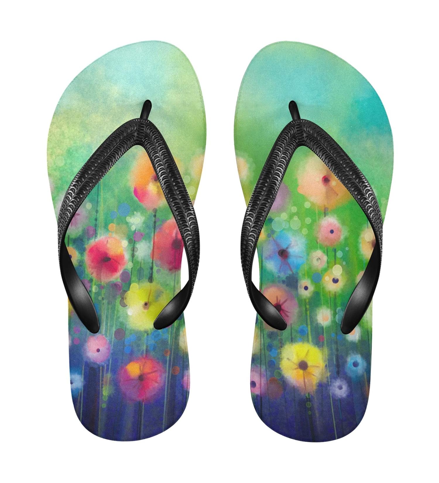 Mnsruu Watercolor Flower Flip Flops - XXL for Men & Women | Perfect for Home Hotel Spa & Travel - Buy Online on GoSupps.com