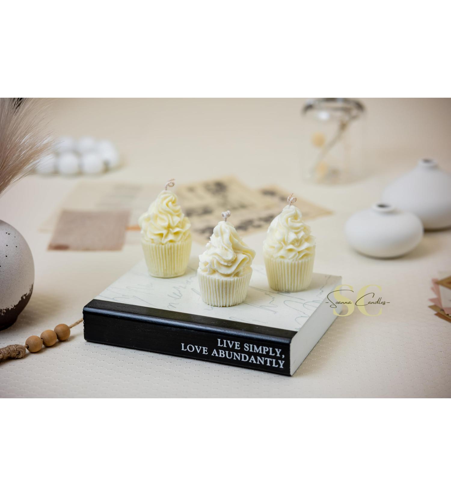 Set of 2 Handmade Cupcake Candles - Natural Soy Wax Birthday Cake Candle Gift for Women - White - Buy Online on GoSupps.com
